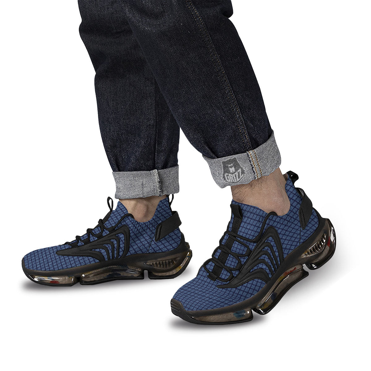 Windowpane Denim Print Pattern Black Gym Shoes-grizzshop