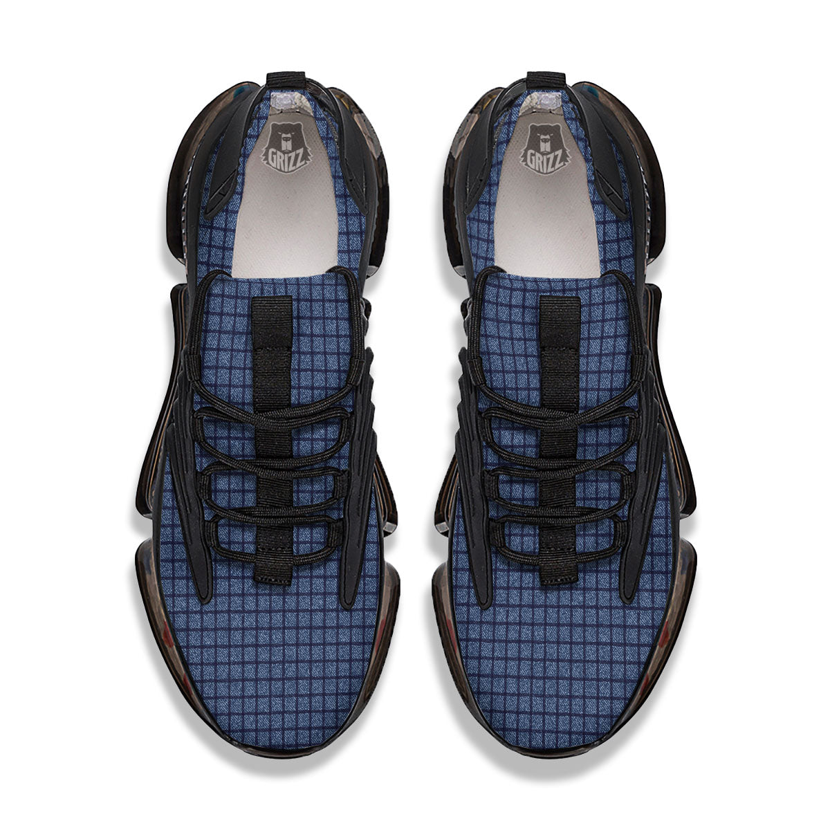 Windowpane Denim Print Pattern Black Gym Shoes-grizzshop