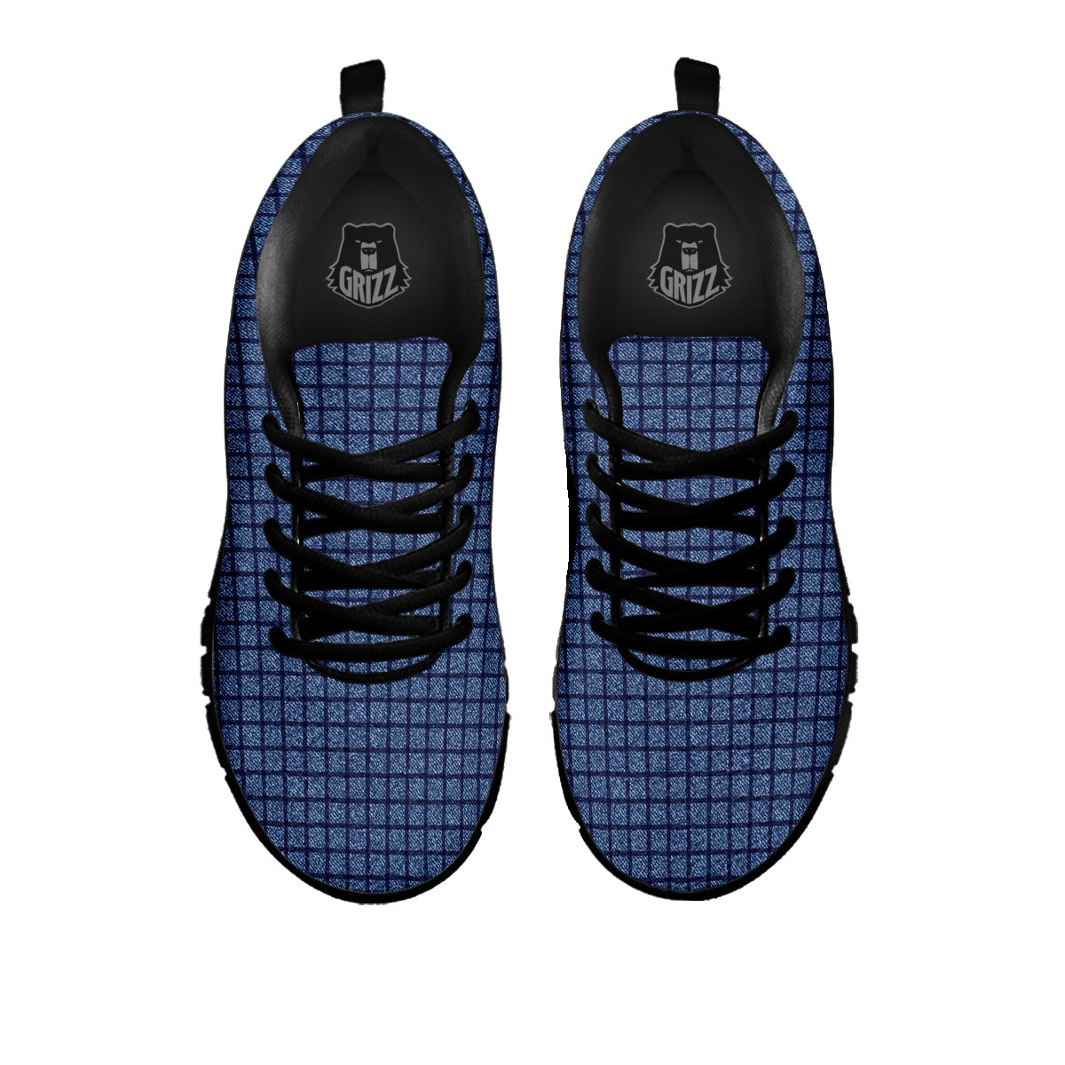 Windowpane Denim Print Pattern Black Sneaker-grizzshop