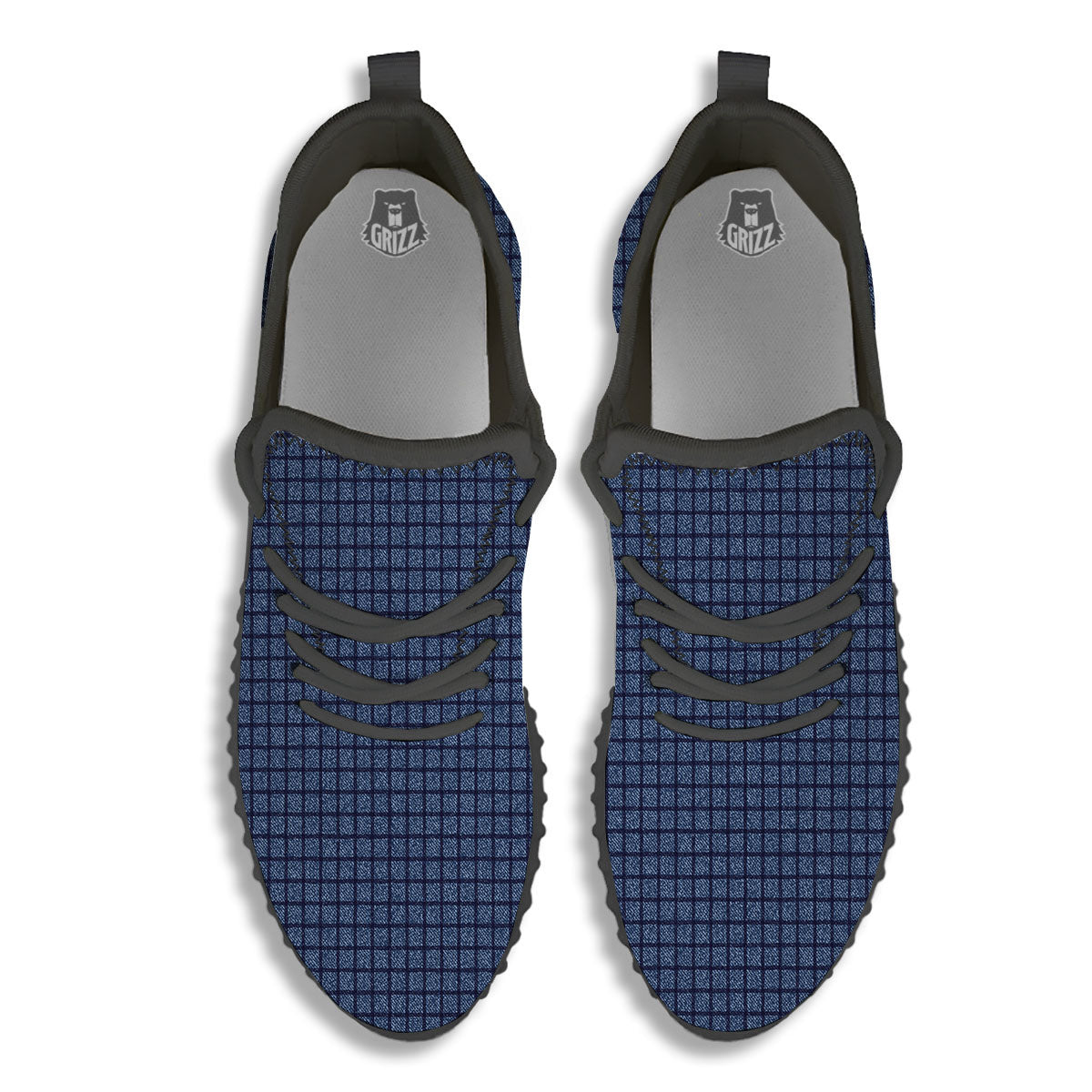 Windowpane Denim Print Pattern Black Walking Shoes-grizzshop