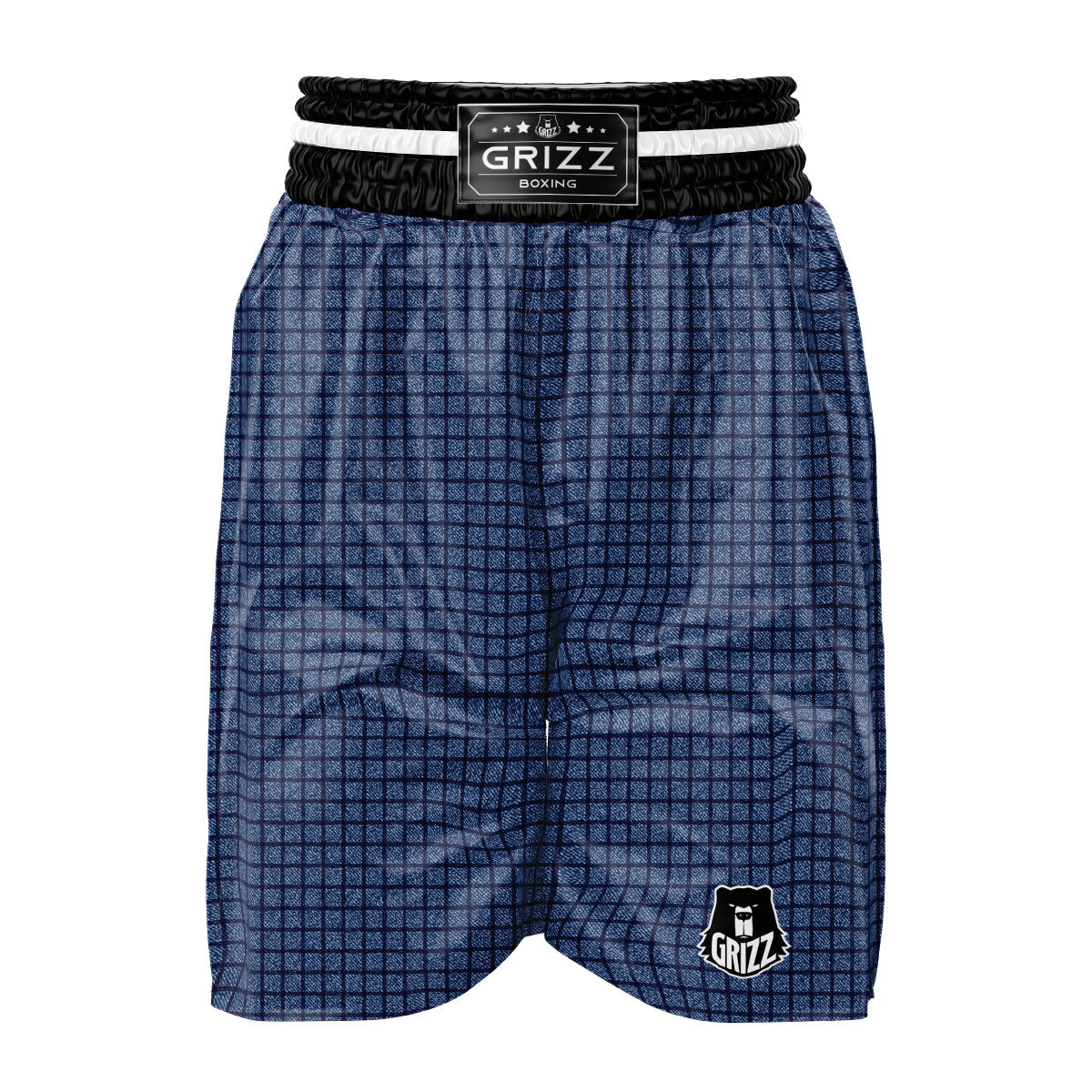 Windowpane Denim Print Pattern Boxing Shorts-grizzshop
