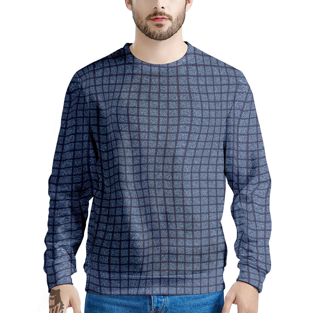 Windowpane Denim Print Pattern Men's Sweatshirt-grizzshop
