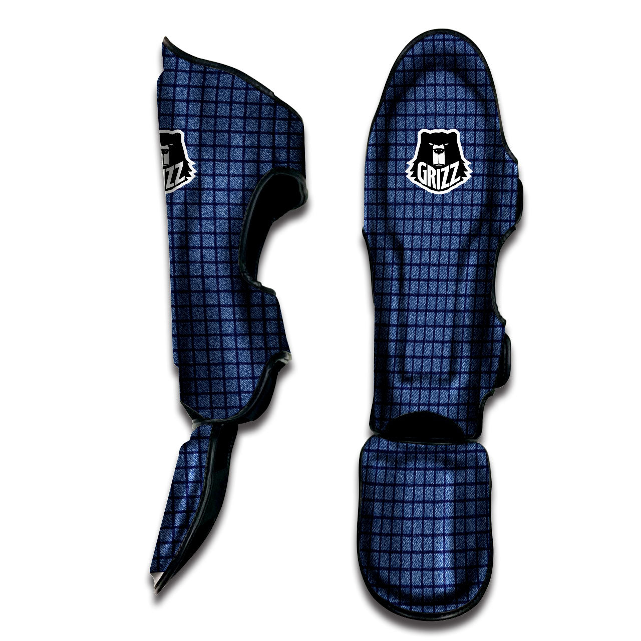 Windowpane Denim Print Pattern Muay Thai Shin Guards-grizzshop