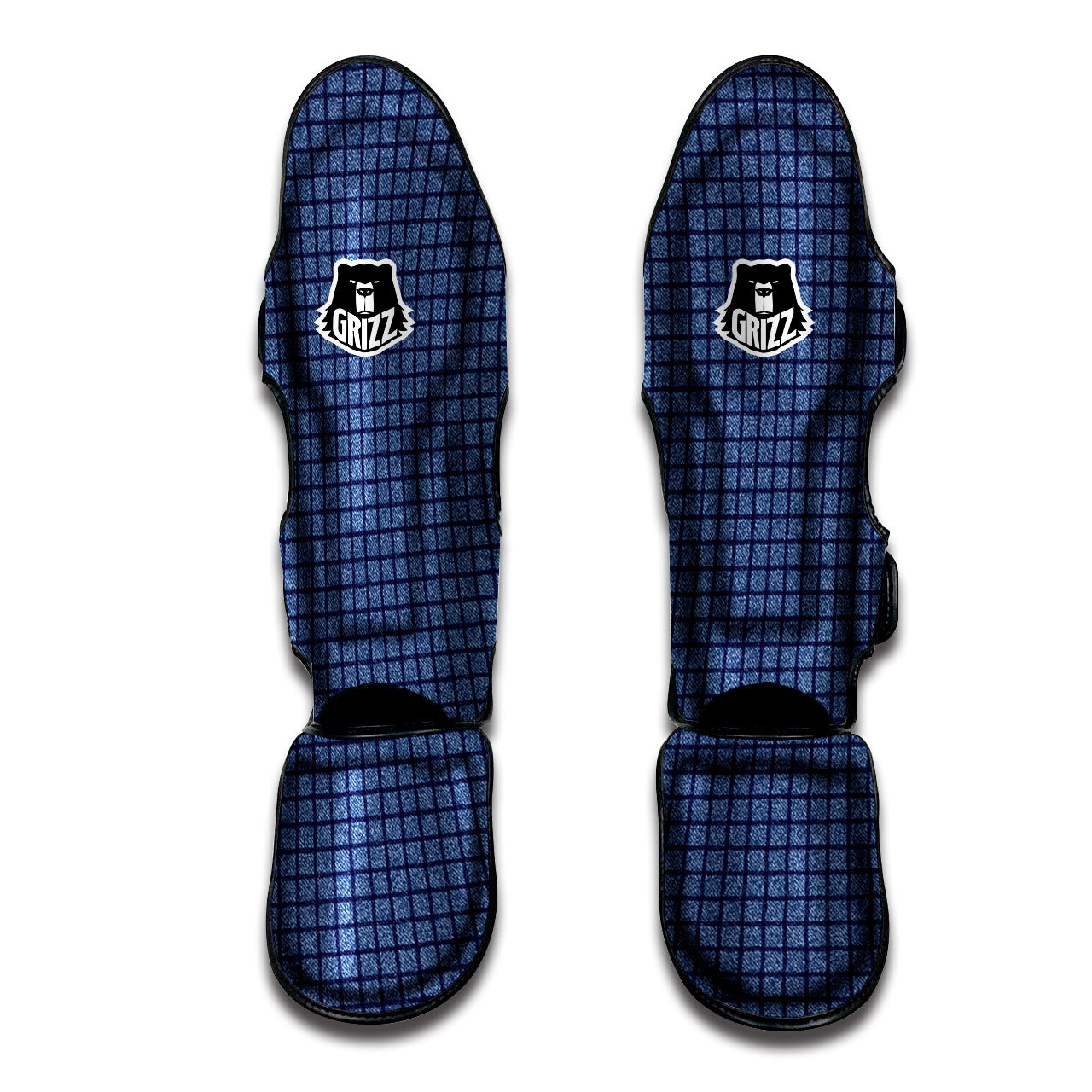 Windowpane Denim Print Pattern Muay Thai Shin Guards-grizzshop