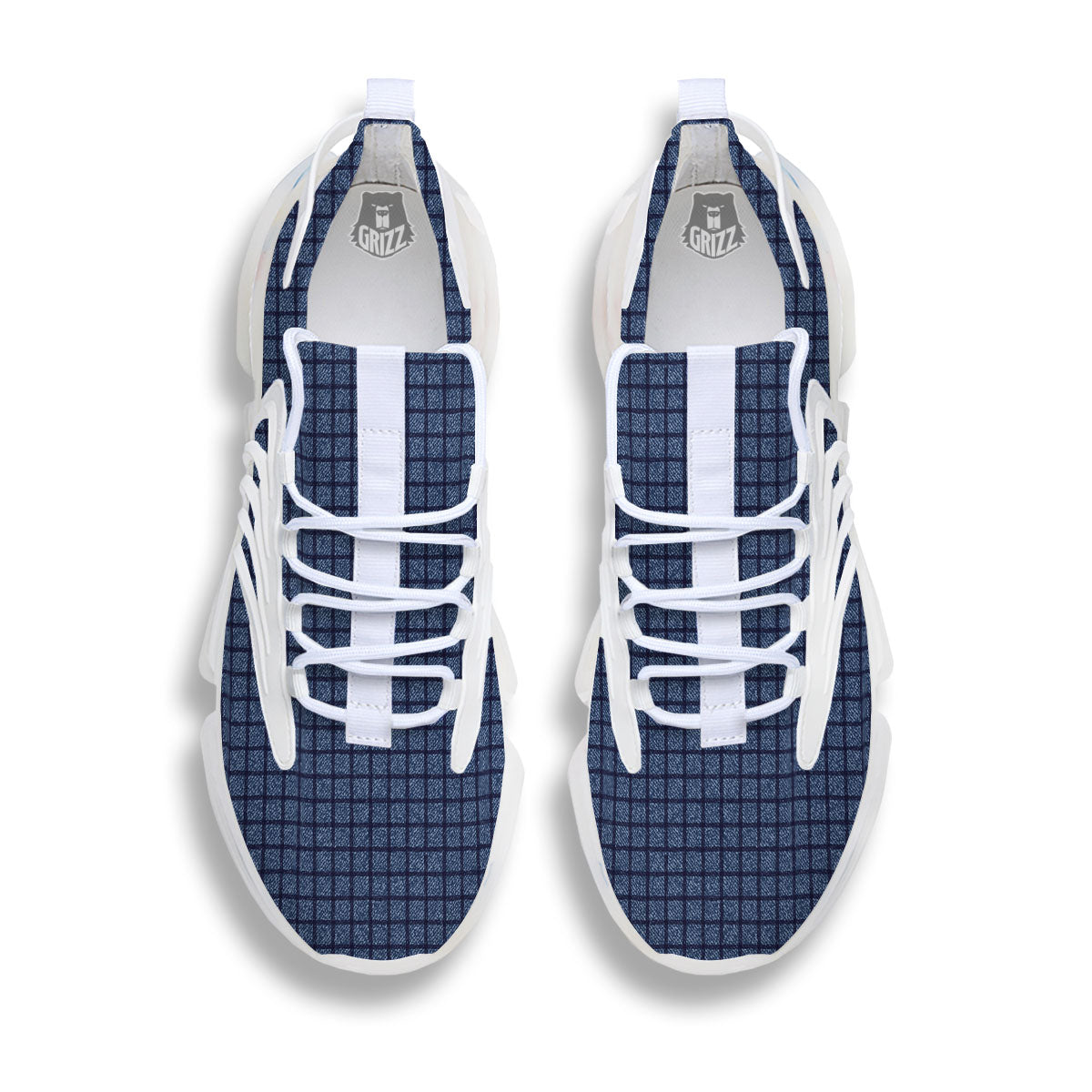 Windowpane Denim Print Pattern White Gym Shoes-grizzshop