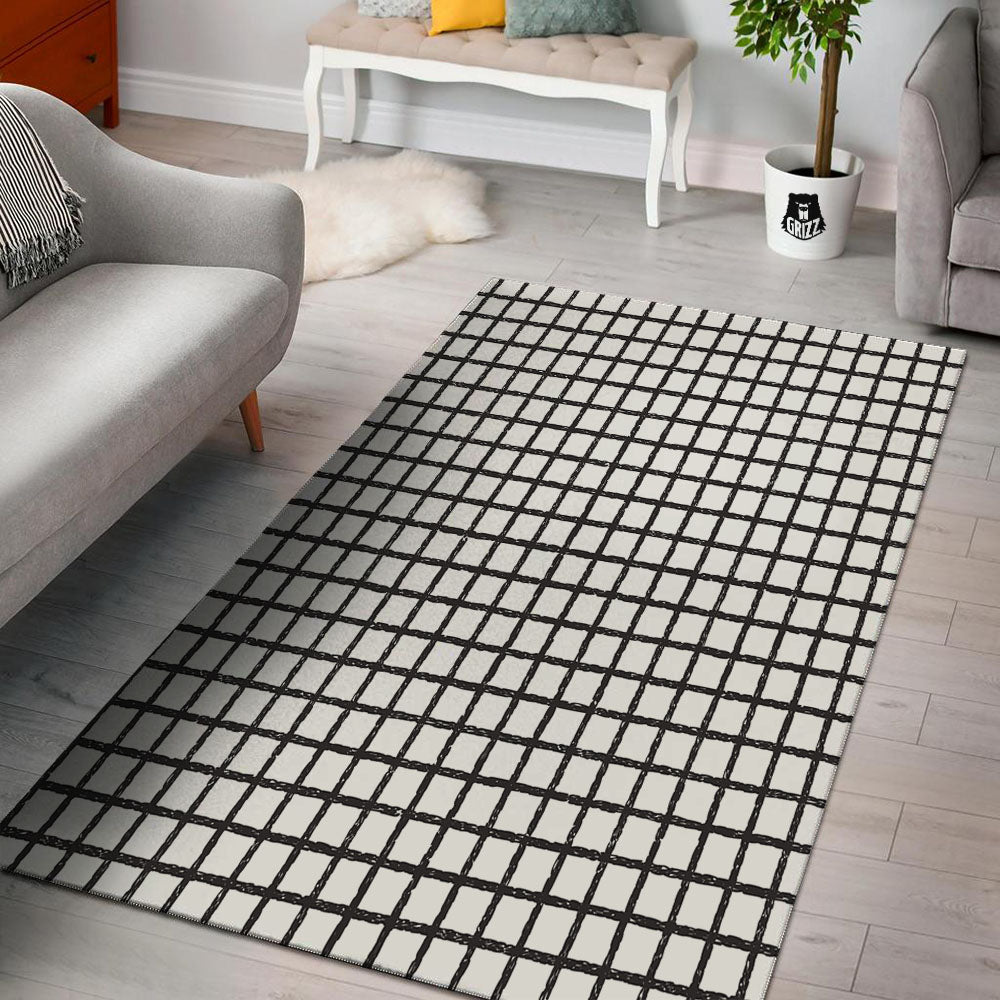 Windowpane Doodle Print Pattern Floor Mat-grizzshop