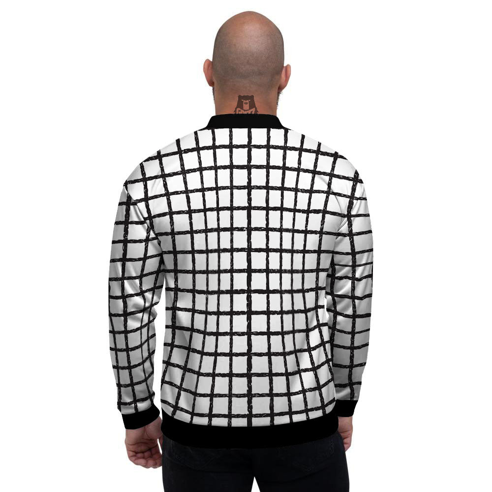 Windowpane Doodle Print Pattern Men's Bomber Jacket-grizzshop