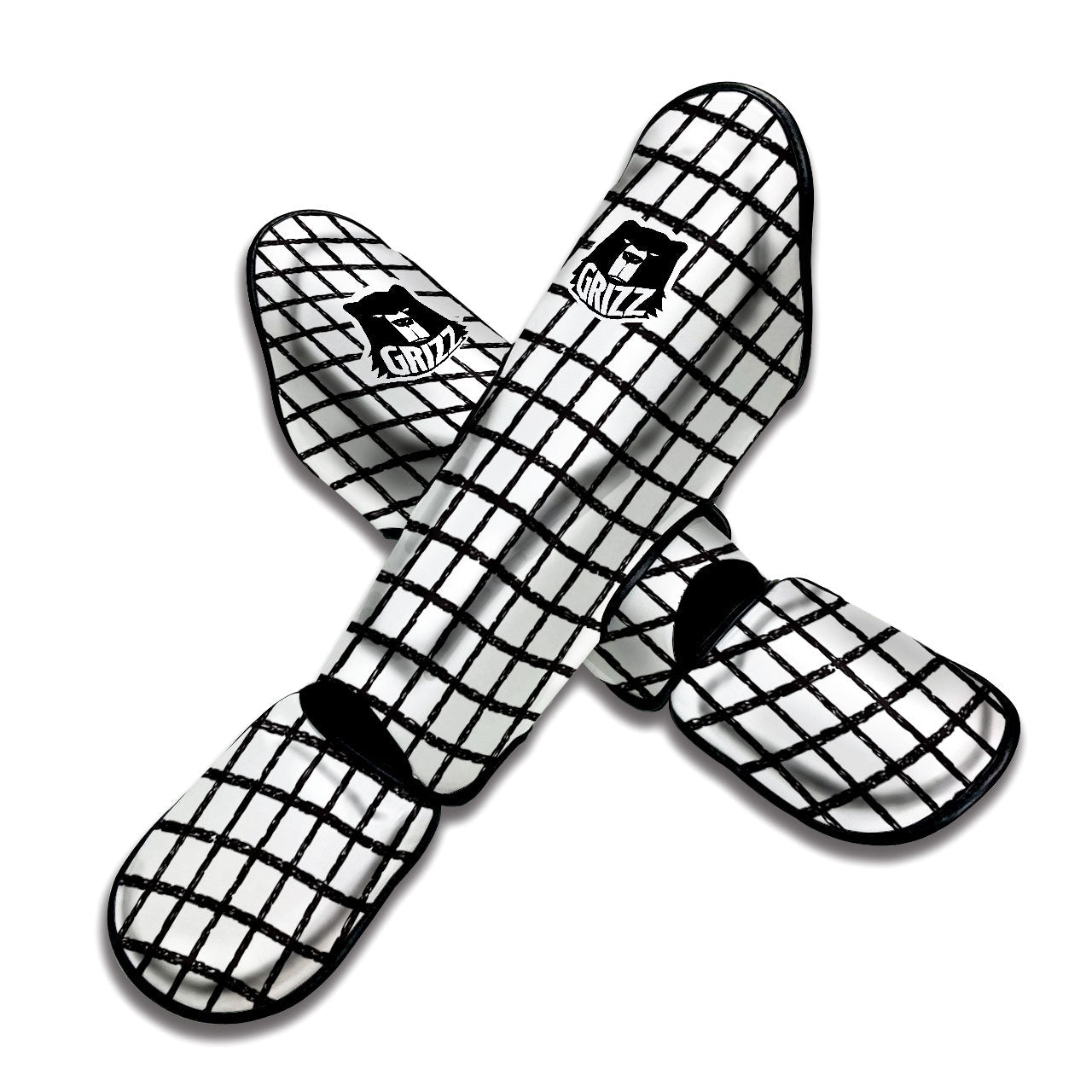 Windowpane Doodle Print Pattern Muay Thai Shin Guards-grizzshop