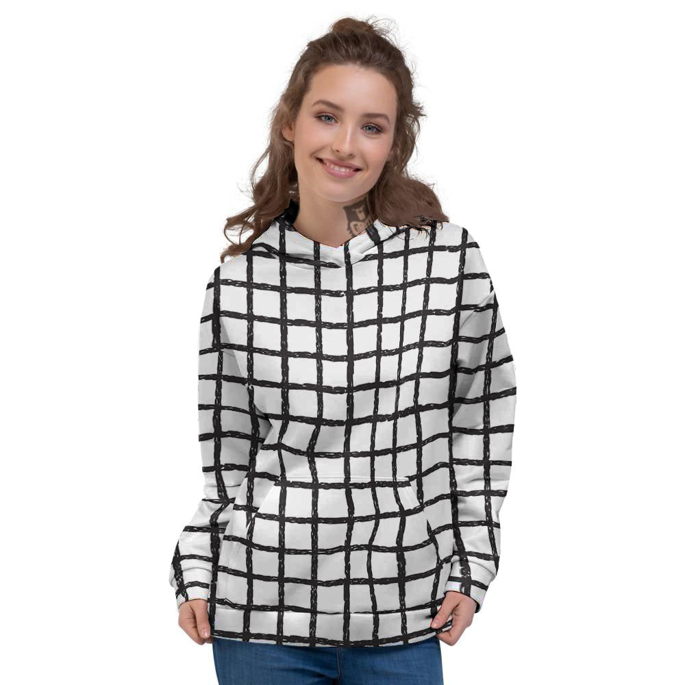 Windowpane Doodle Print Pattern Women's Hoodie-grizzshop