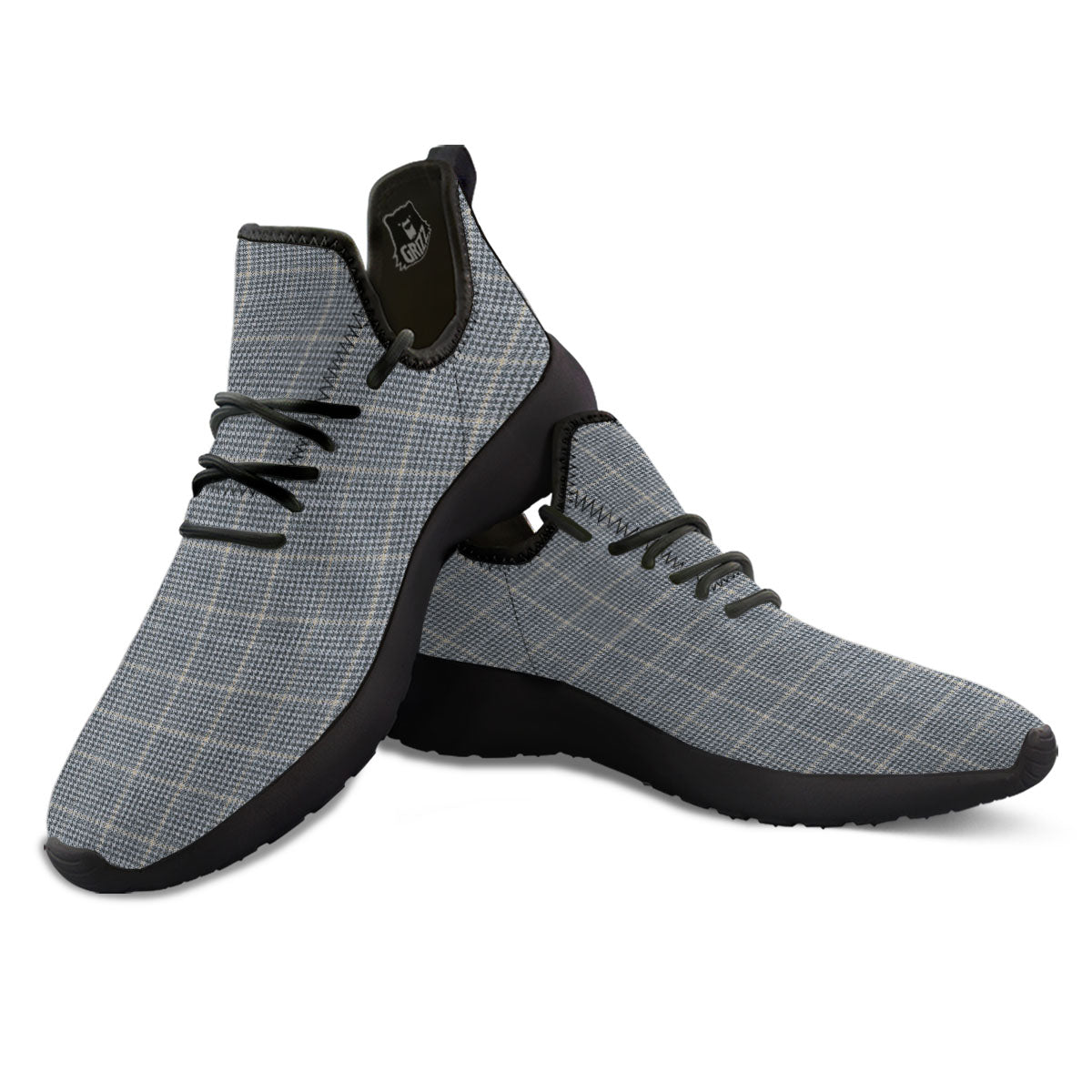 Windowpane Grey Print Pattern Black Athletic Shoes-grizzshop