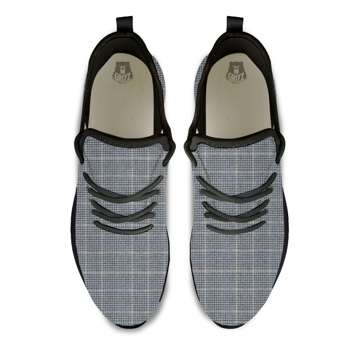 Windowpane Grey Print Pattern Black Athletic Shoes-grizzshop