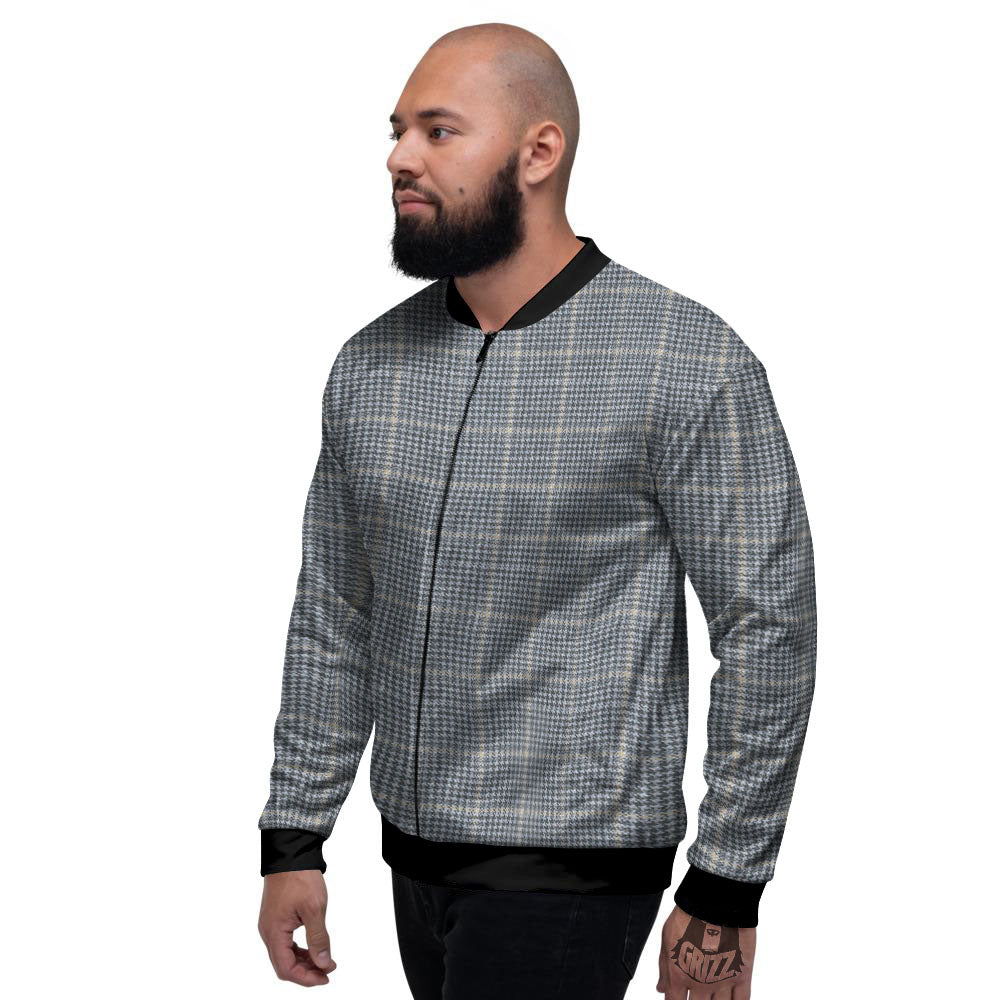 Windowpane Grey Print Pattern Men's Bomber Jacket-grizzshop