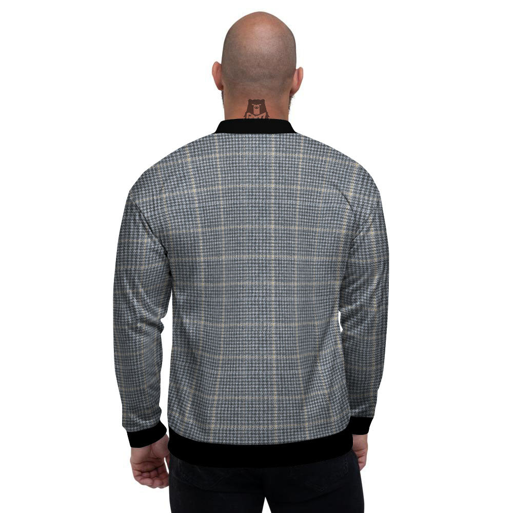Windowpane Grey Print Pattern Men's Bomber Jacket-grizzshop