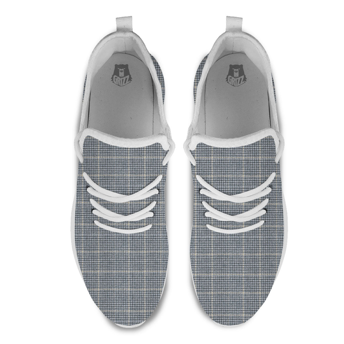 Windowpane Grey Print Pattern White Athletic Shoes-grizzshop