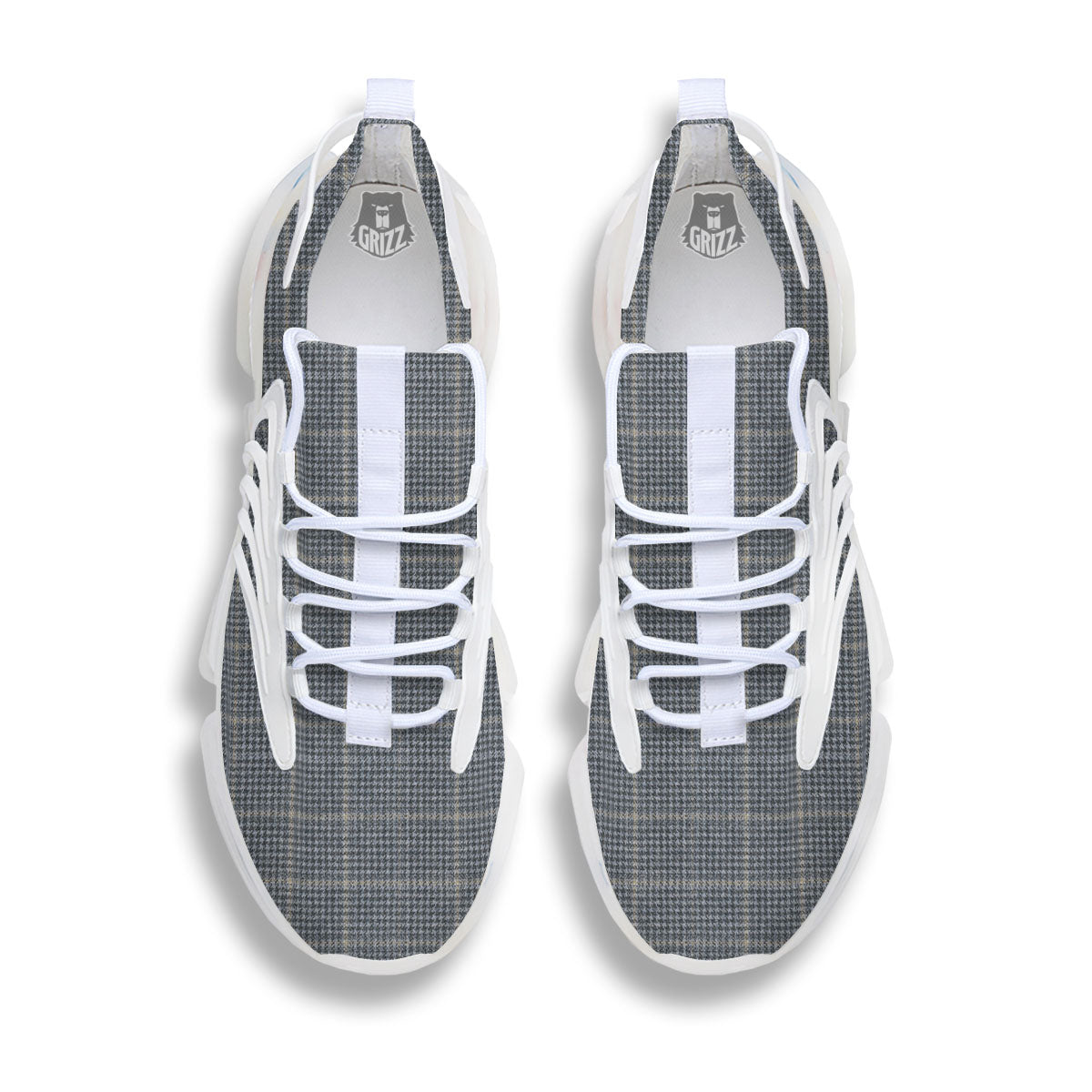 Windowpane Grey Print Pattern White Gym Shoes-grizzshop