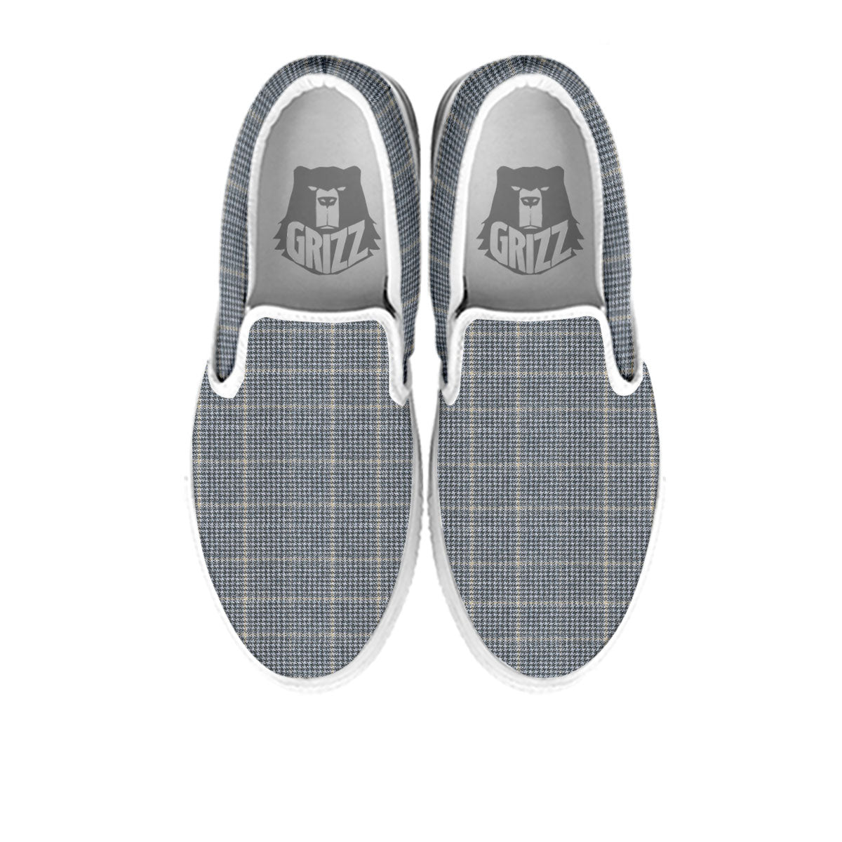 Windowpane Grey Print Pattern White Slip On Shoes-grizzshop
