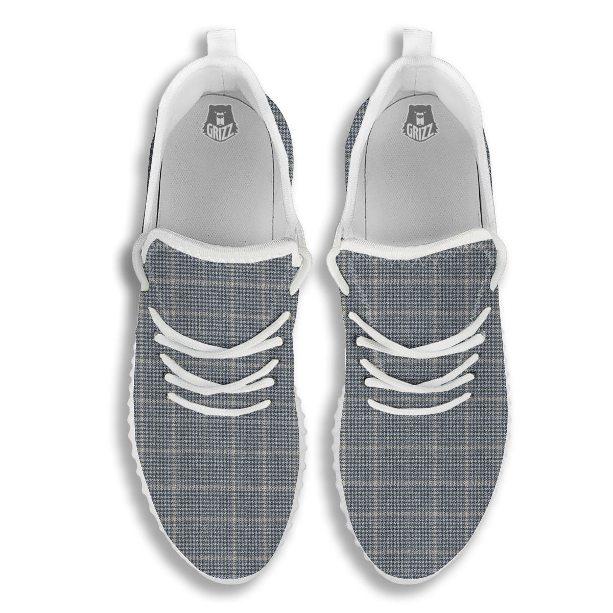 Windowpane Grey Print Pattern White Walking Shoes-grizzshop
