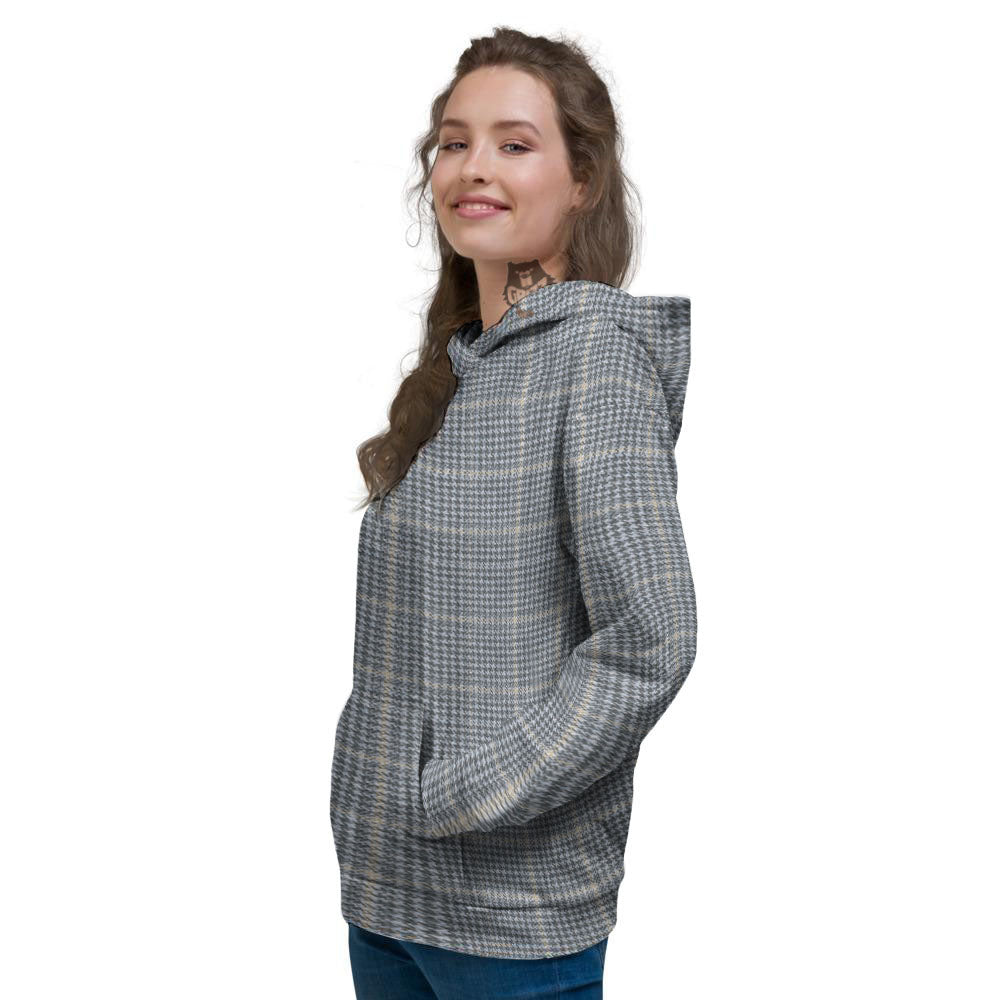 Windowpane Grey Print Pattern Women's Hoodie-grizzshop