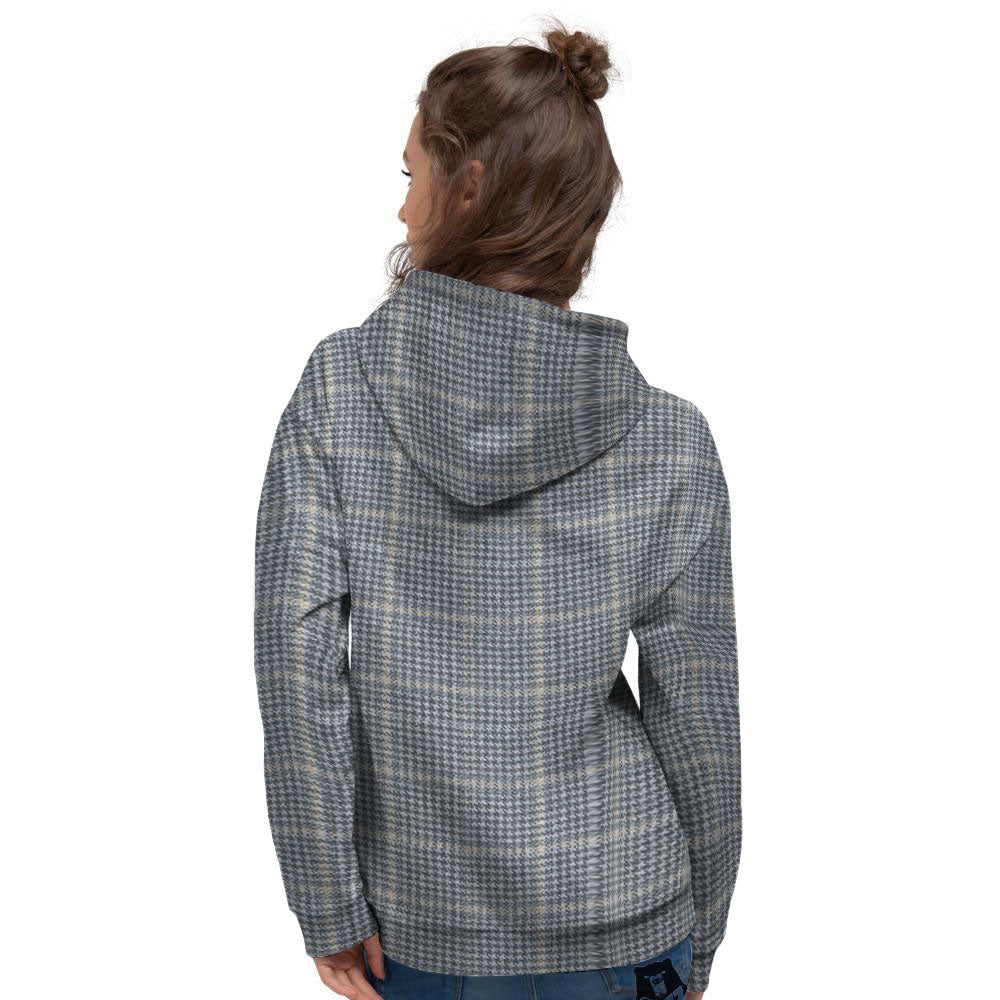 Windowpane Grey Print Pattern Women's Hoodie-grizzshop