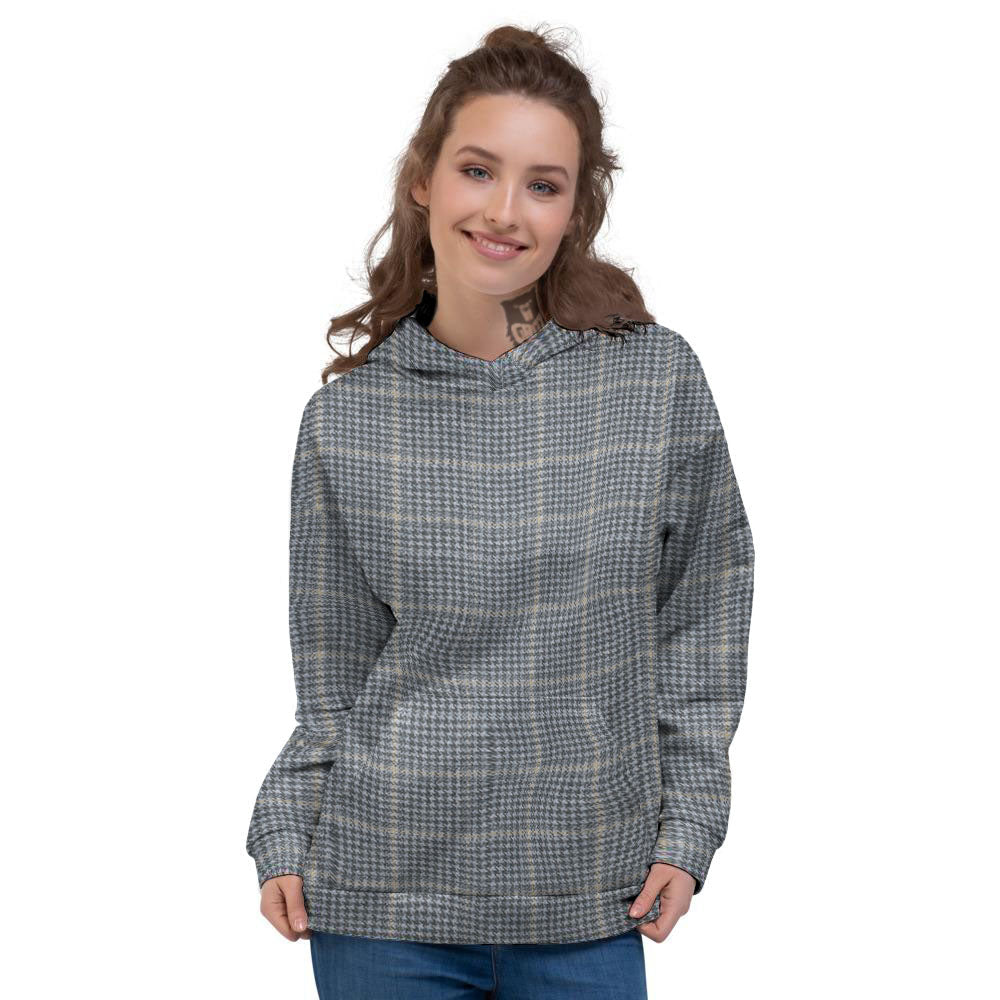 Windowpane Grey Print Pattern Women's Hoodie-grizzshop
