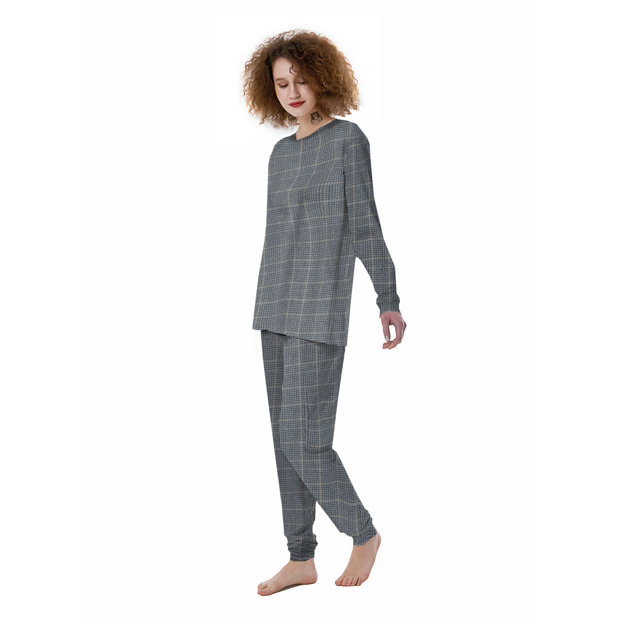 Windowpane Grey Print Pattern Women's Pajamas-grizzshop