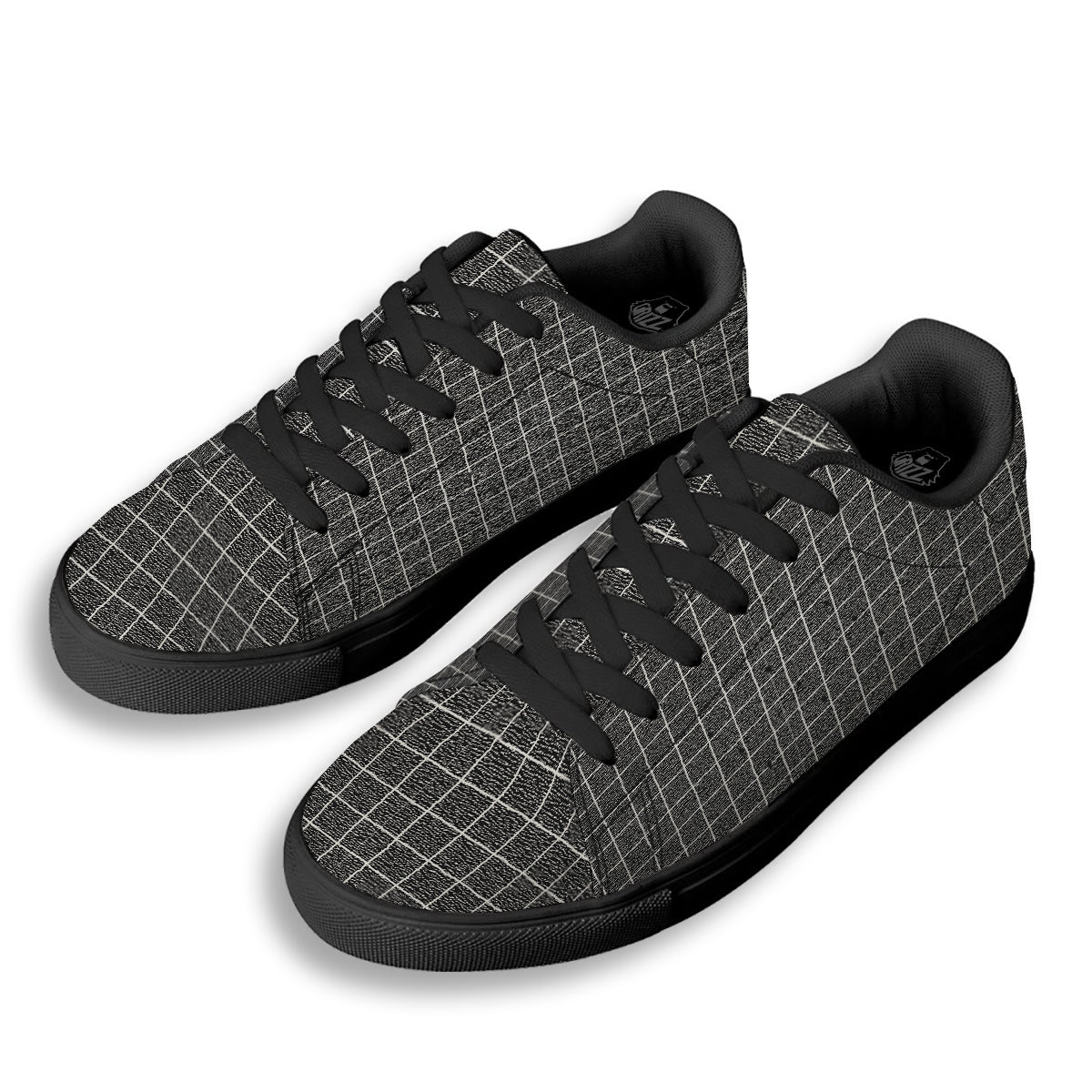 Windowpane Noisy Print Pattern Black Low Top Sneakers-grizzshop