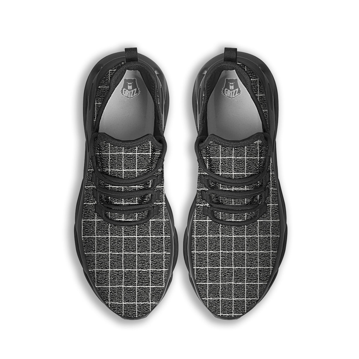 Windowpane Noisy Print Pattern Black Running Shoes-grizzshop