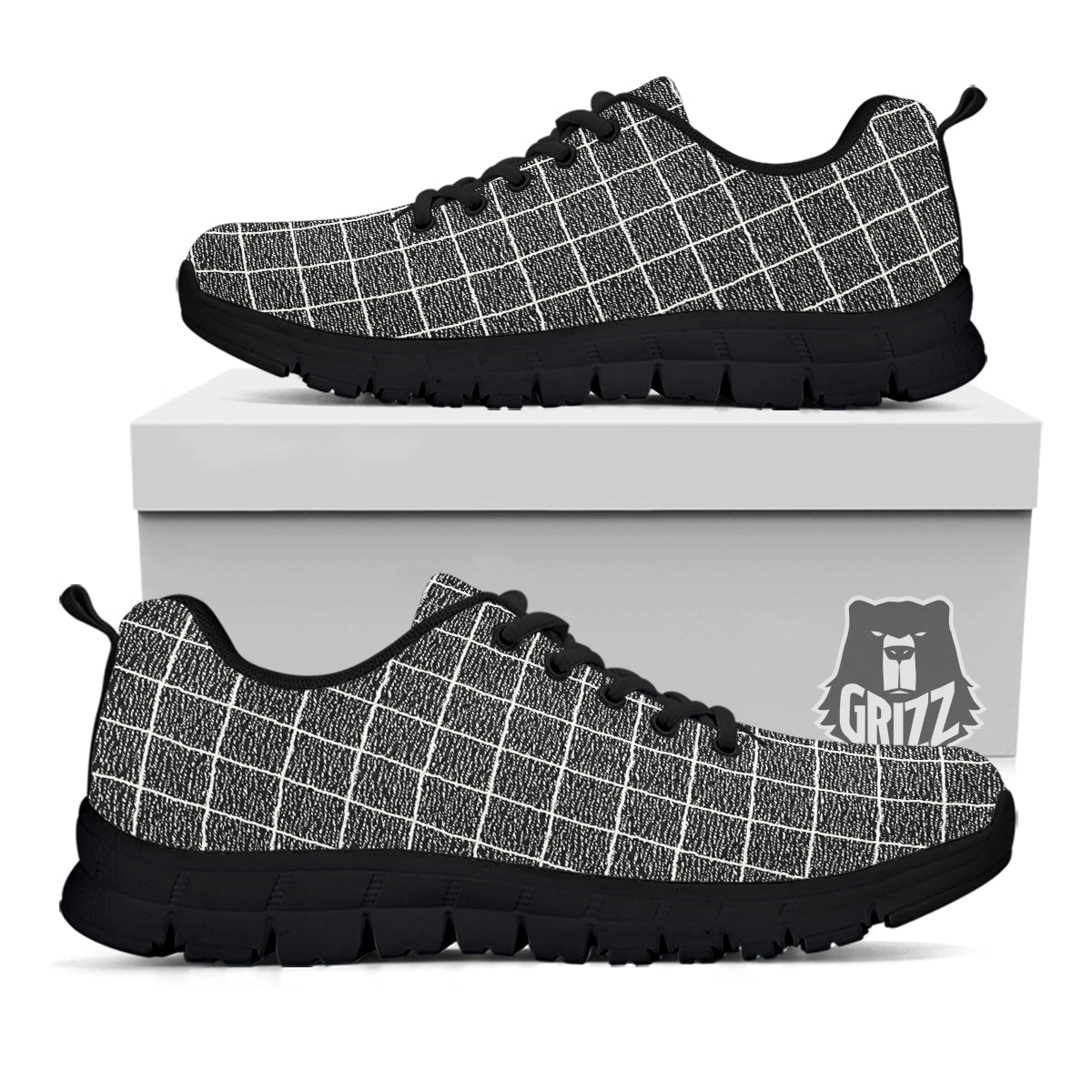 Windowpane Noisy Print Pattern Black Sneaker-grizzshop