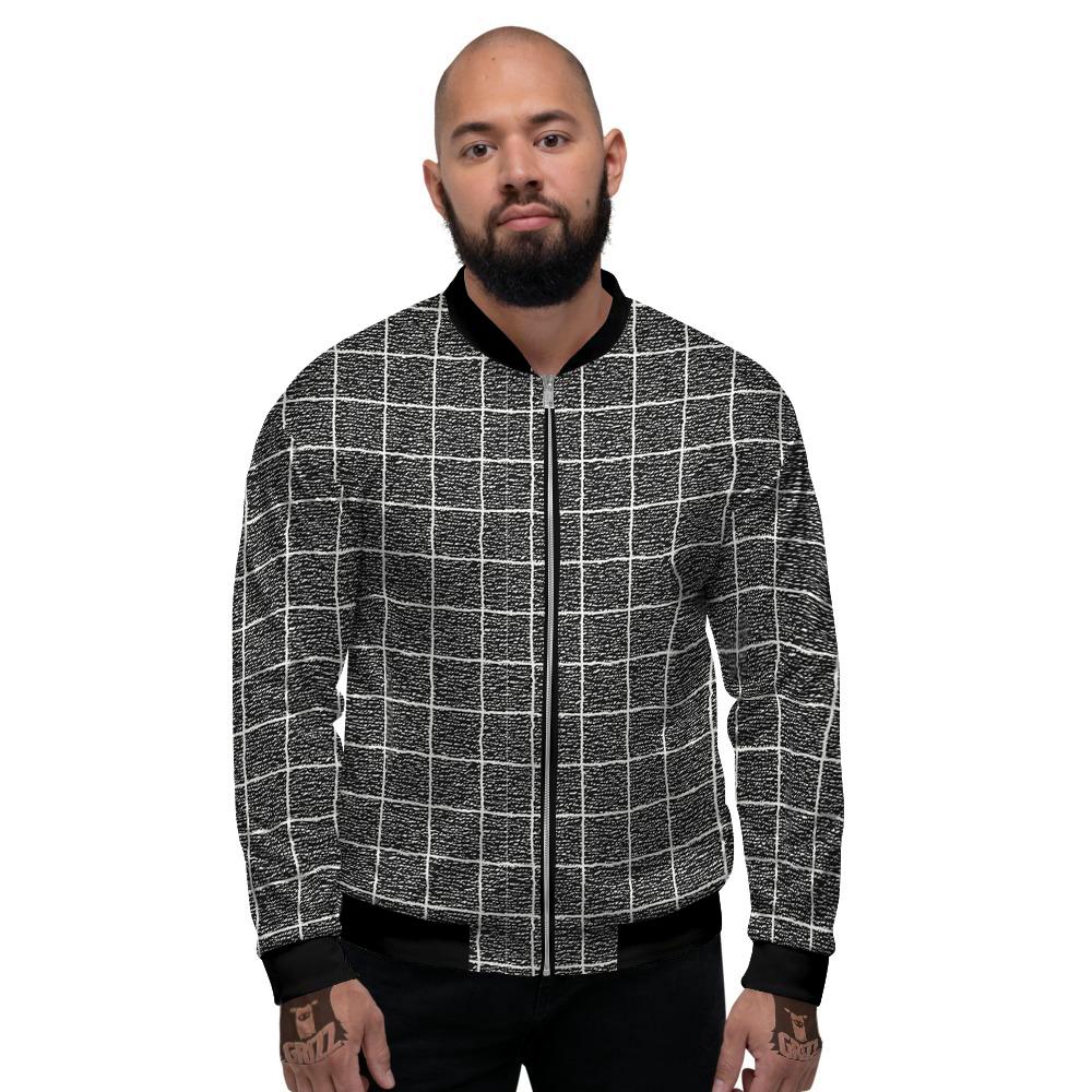 Windowpane Noisy Print Pattern Men's Bomber Jacket-grizzshop