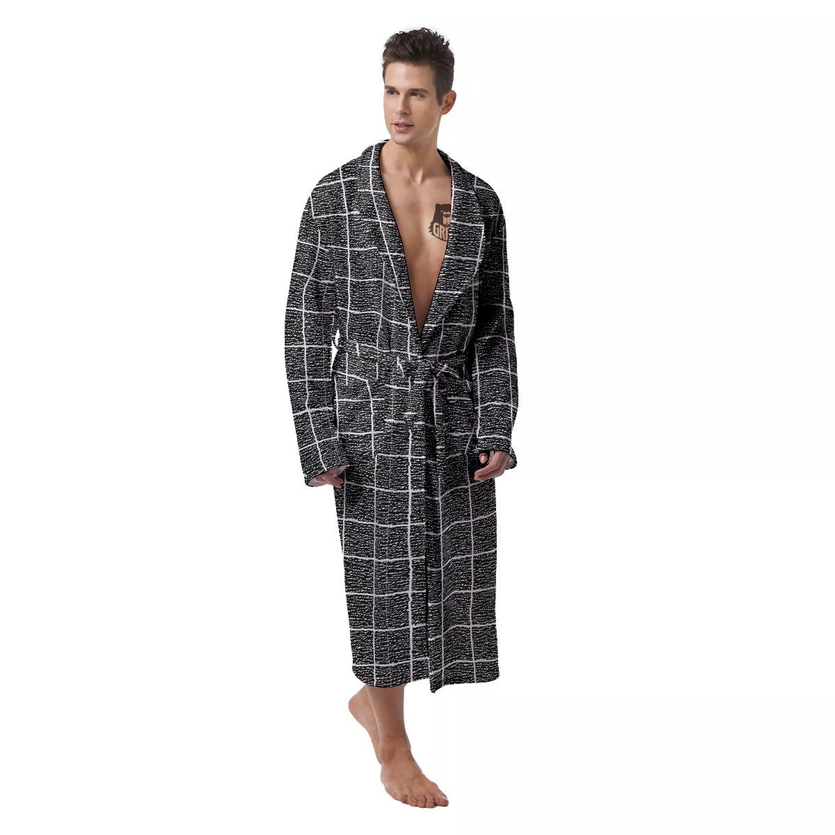 Windowpane Noisy Print Pattern Men's Robe-grizzshop