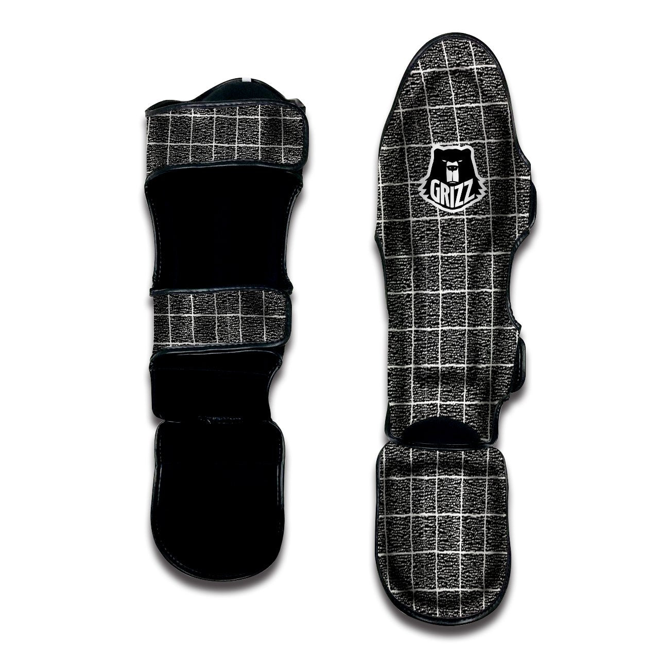 Windowpane Noisy Print Pattern Muay Thai Shin Guards-grizzshop