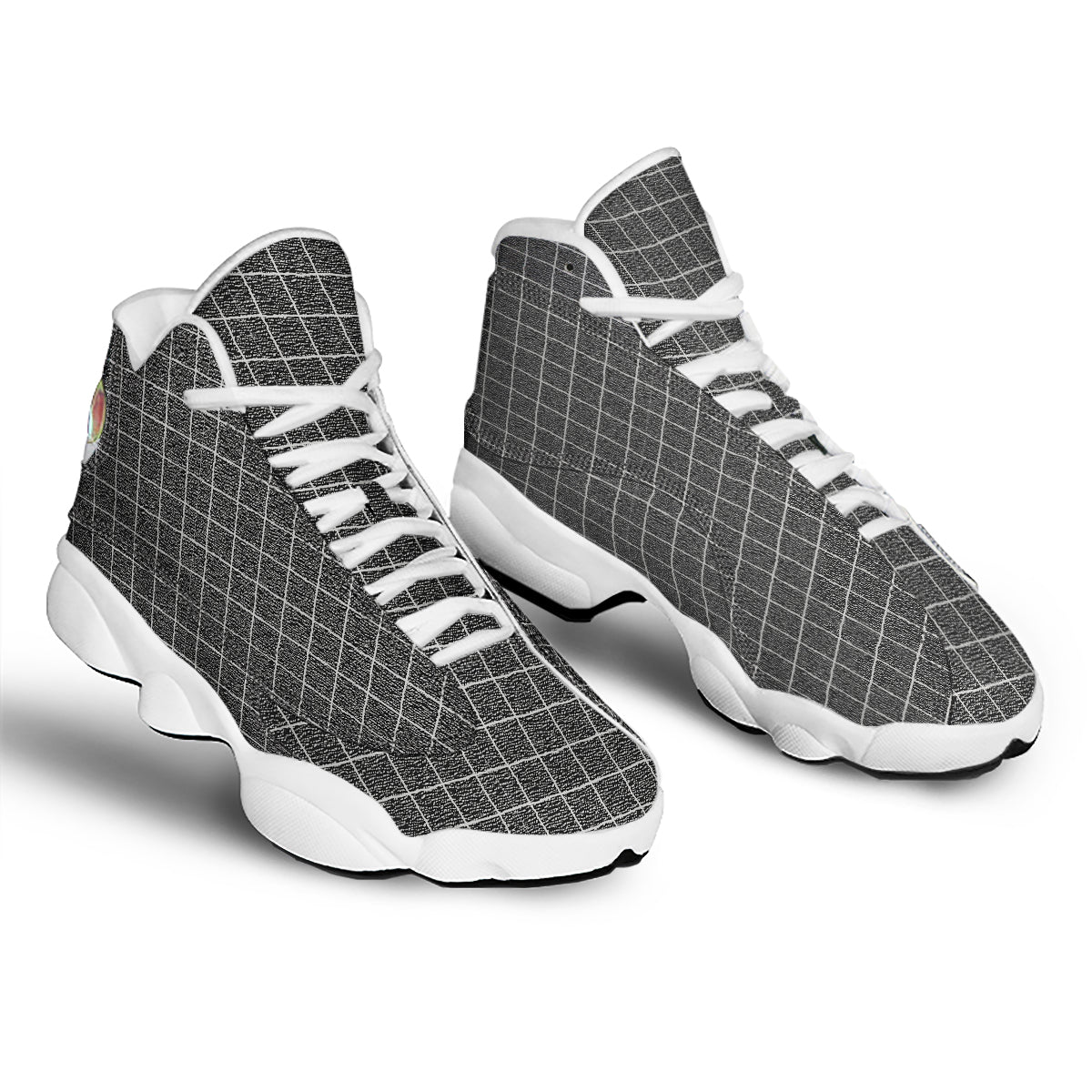 Windowpane Noisy Print Pattern White Basketball Shoes-grizzshop
