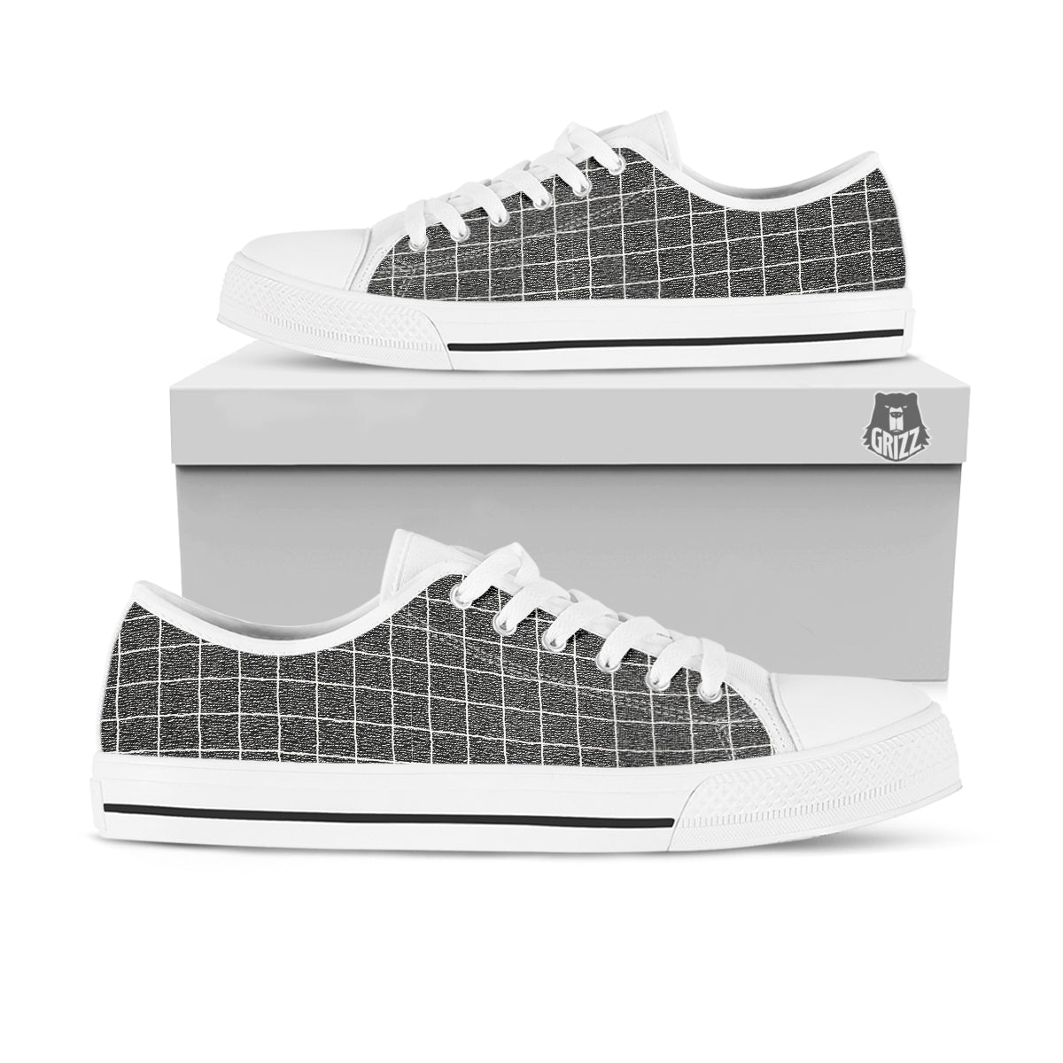 Windowpane Noisy Print Pattern White Low Top Shoes-grizzshop