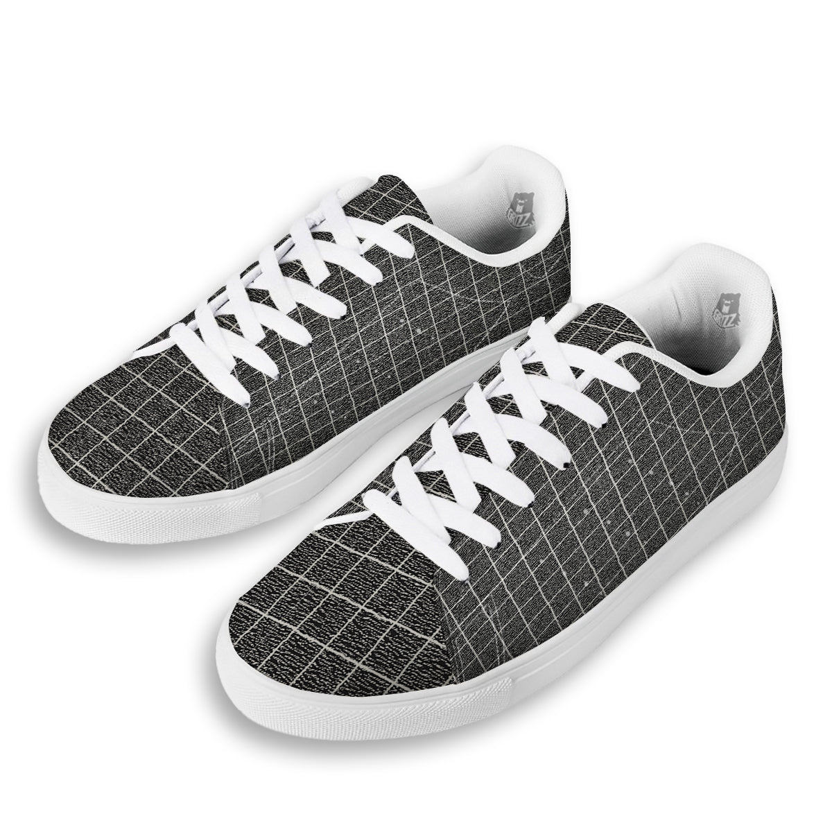 Windowpane Noisy Print Pattern White Low Top Sneakers-grizzshop