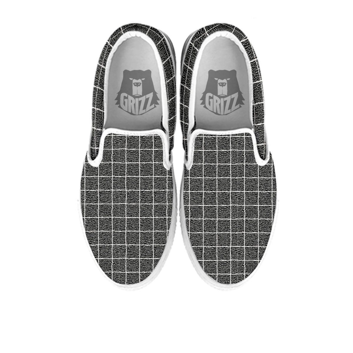 Windowpane Noisy Print Pattern White Slip On Shoes-grizzshop