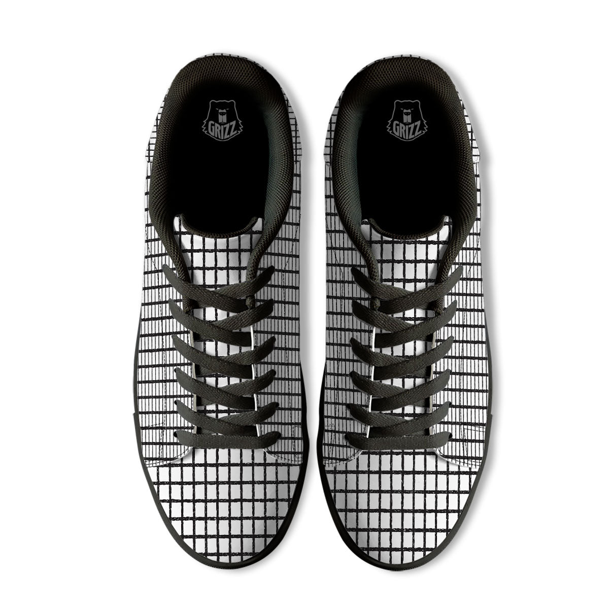 Windowpane White And Black Print Pattern Black Low Top Sneakers-grizzshop