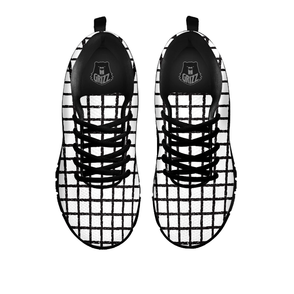 Windowpane White And Black Print Pattern Black Sneaker-grizzshop