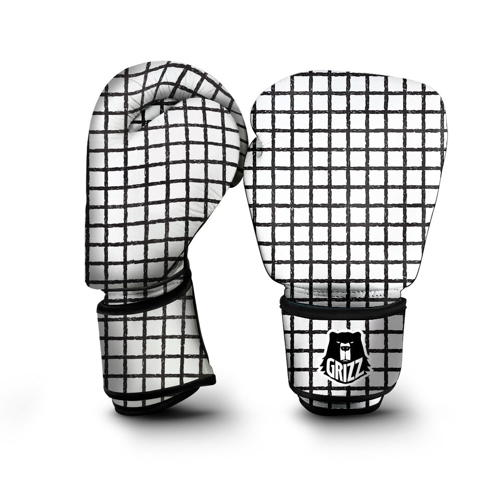 Windowpane White And Black Print Pattern Boxing Gloves-grizzshop