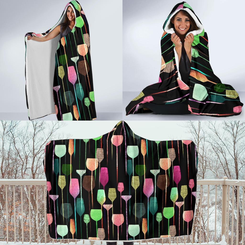 Wine Glass Pattern Print Hooded Blanket-grizzshop