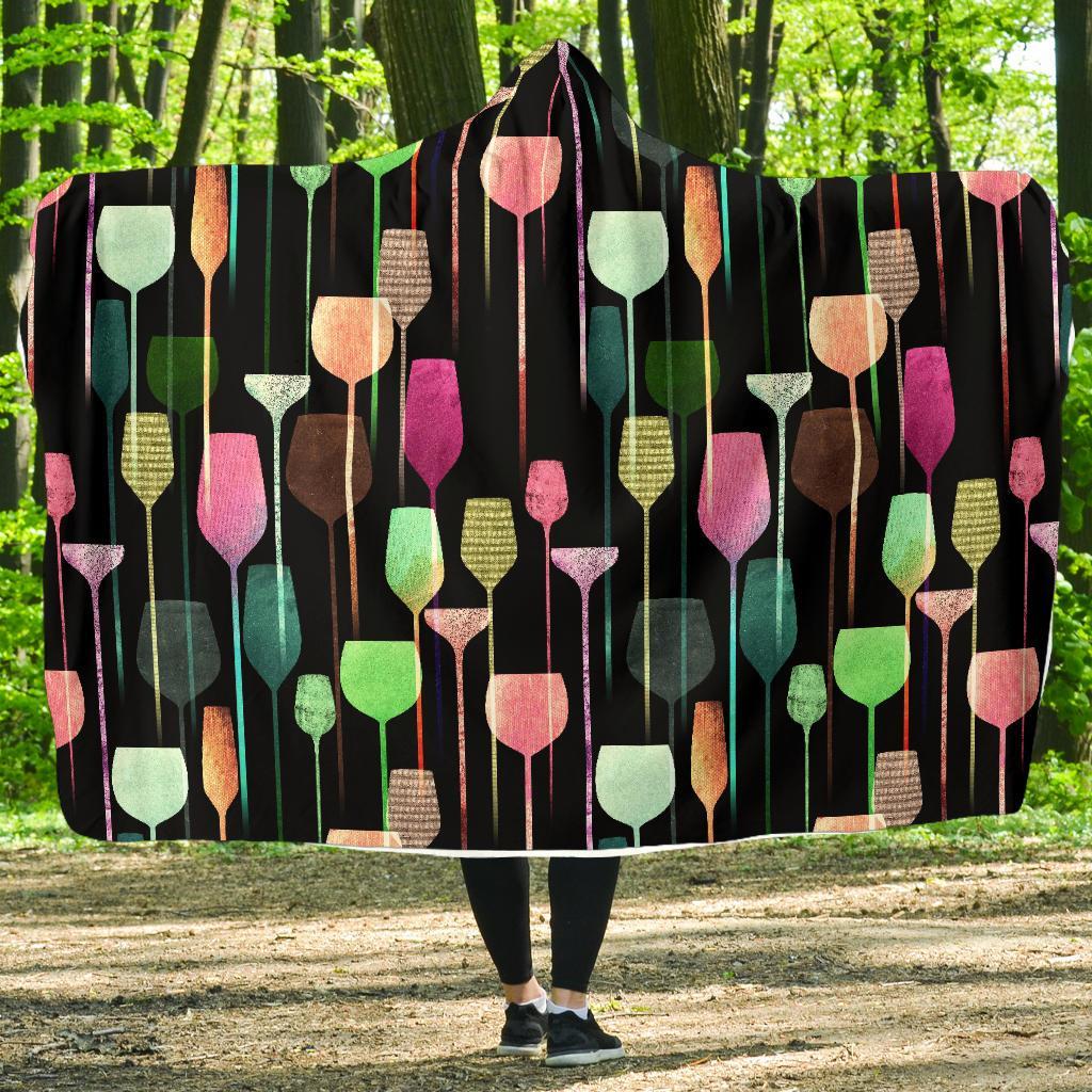 Wine Glass Pattern Print Hooded Blanket-grizzshop