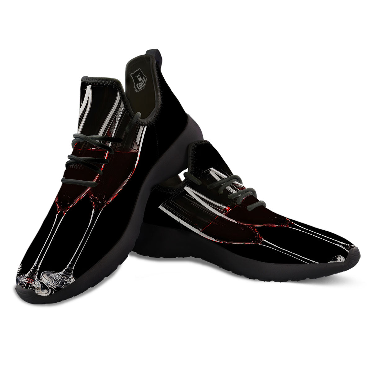 Wine Glasses Print Black Athletic Shoes-grizzshop