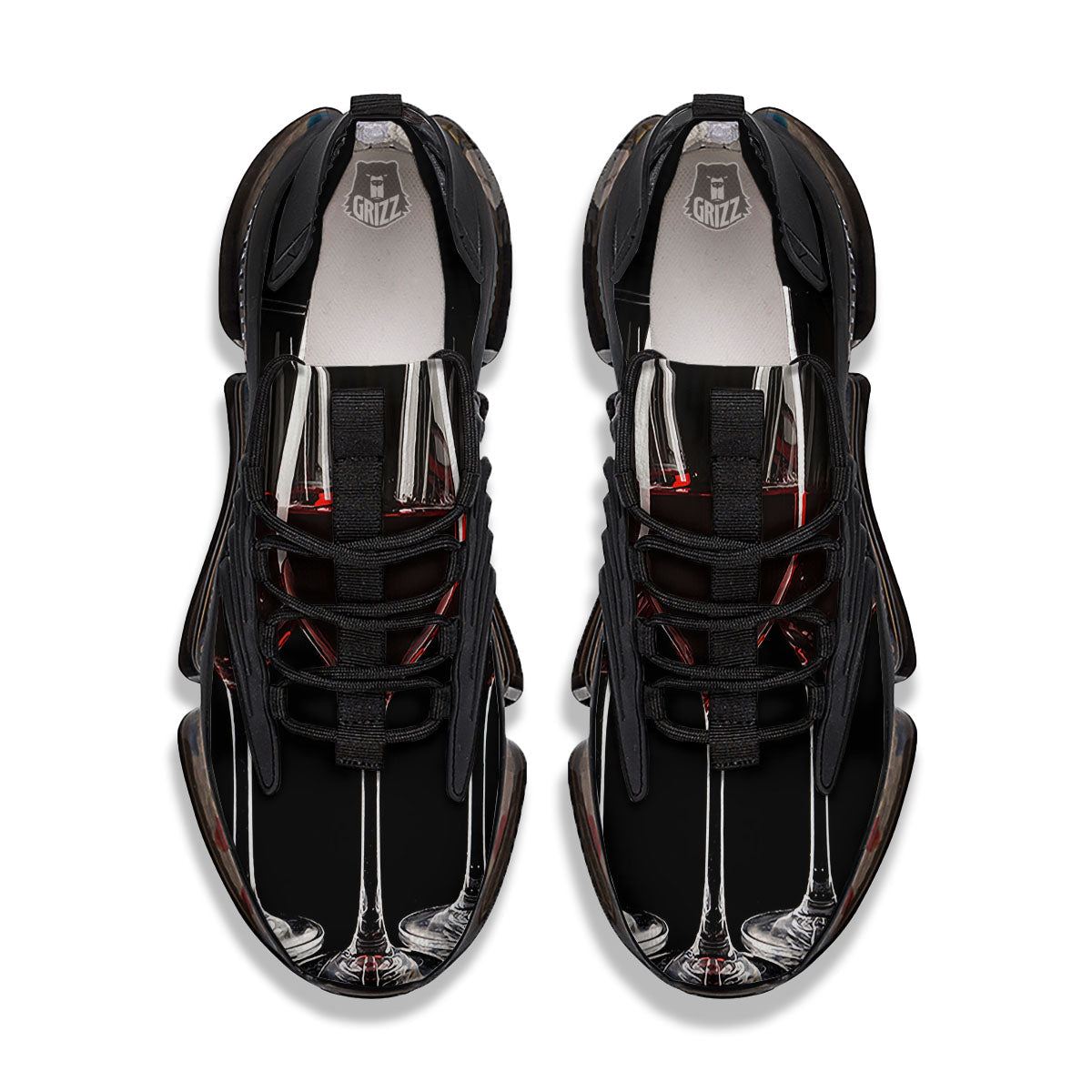 Wine Glasses Print Black Gym Shoes-grizzshop