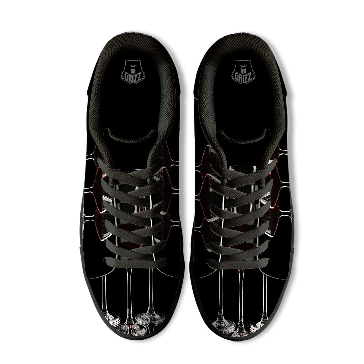 Wine Glasses Print Black Low Top Sneakers-grizzshop
