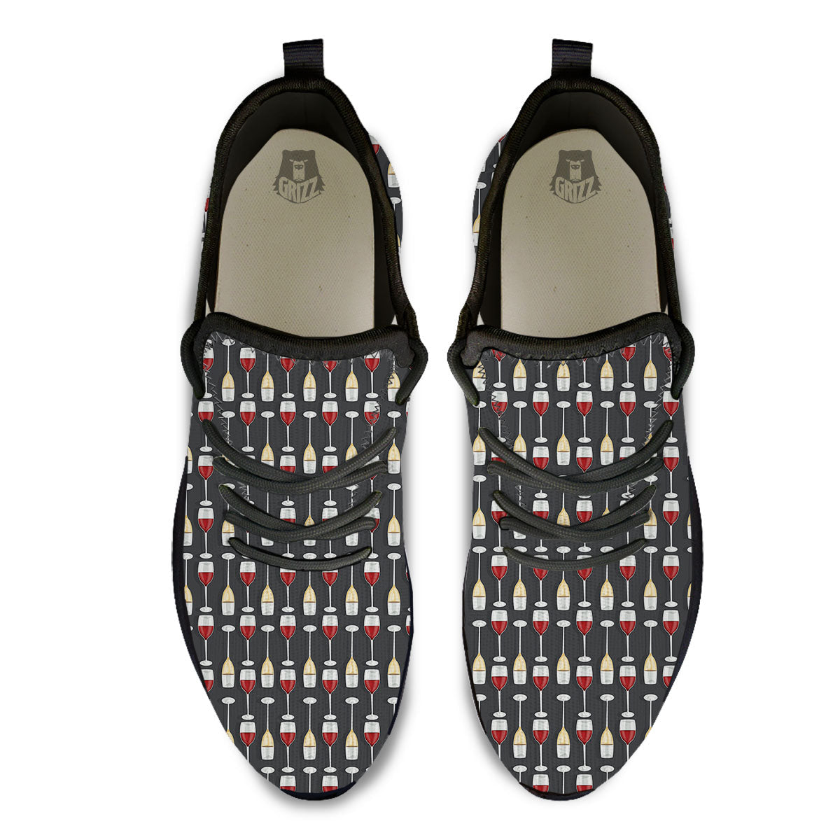 Wine Glasses Print Pattern Black Athletic Shoes-grizzshop