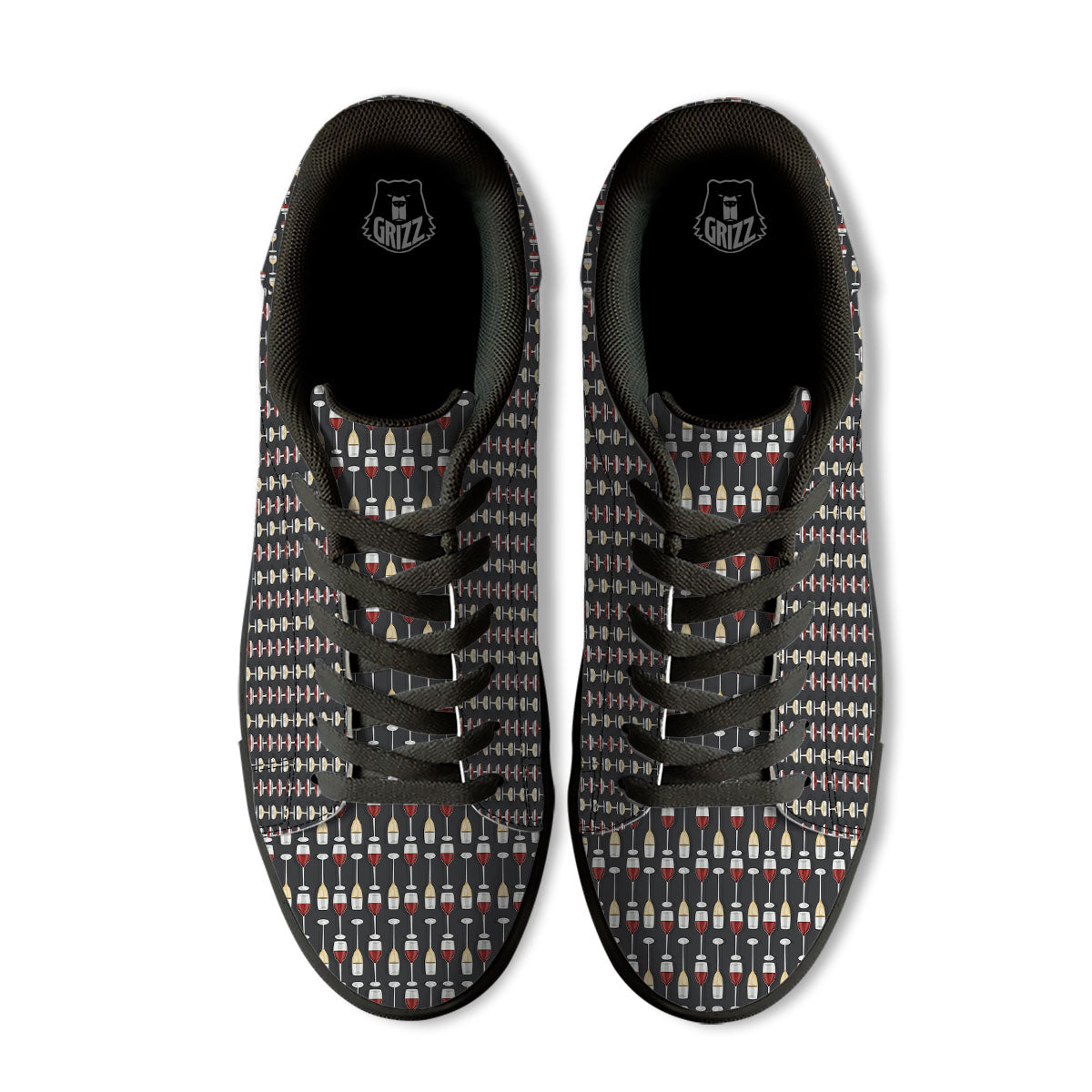 Wine Glasses Print Pattern Black Low Top Sneakers-grizzshop