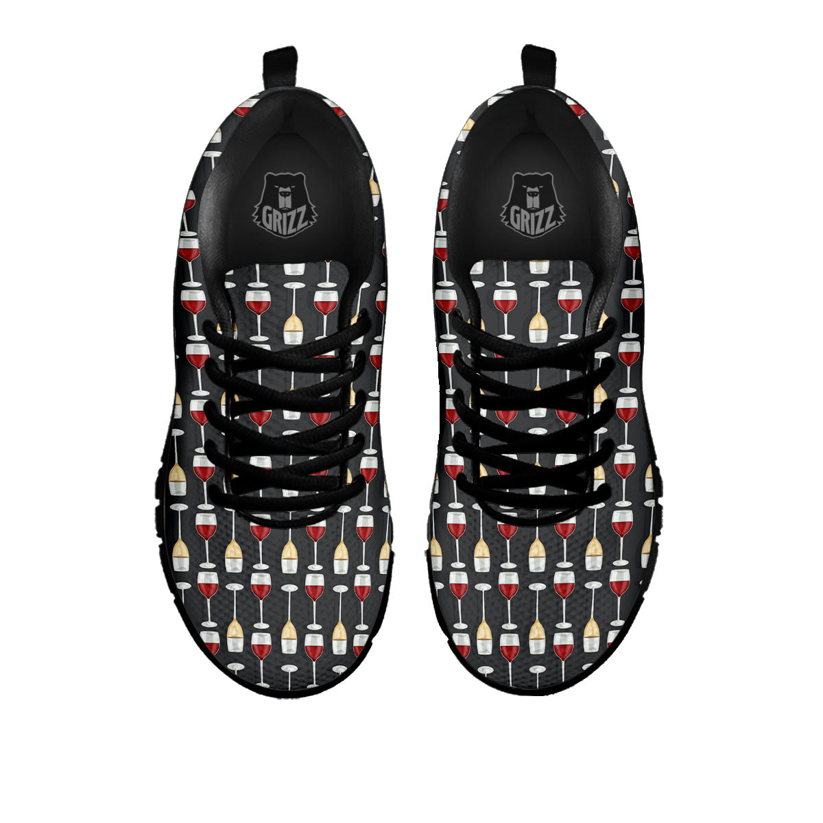 Wine Glasses Print Pattern Black Sneaker-grizzshop
