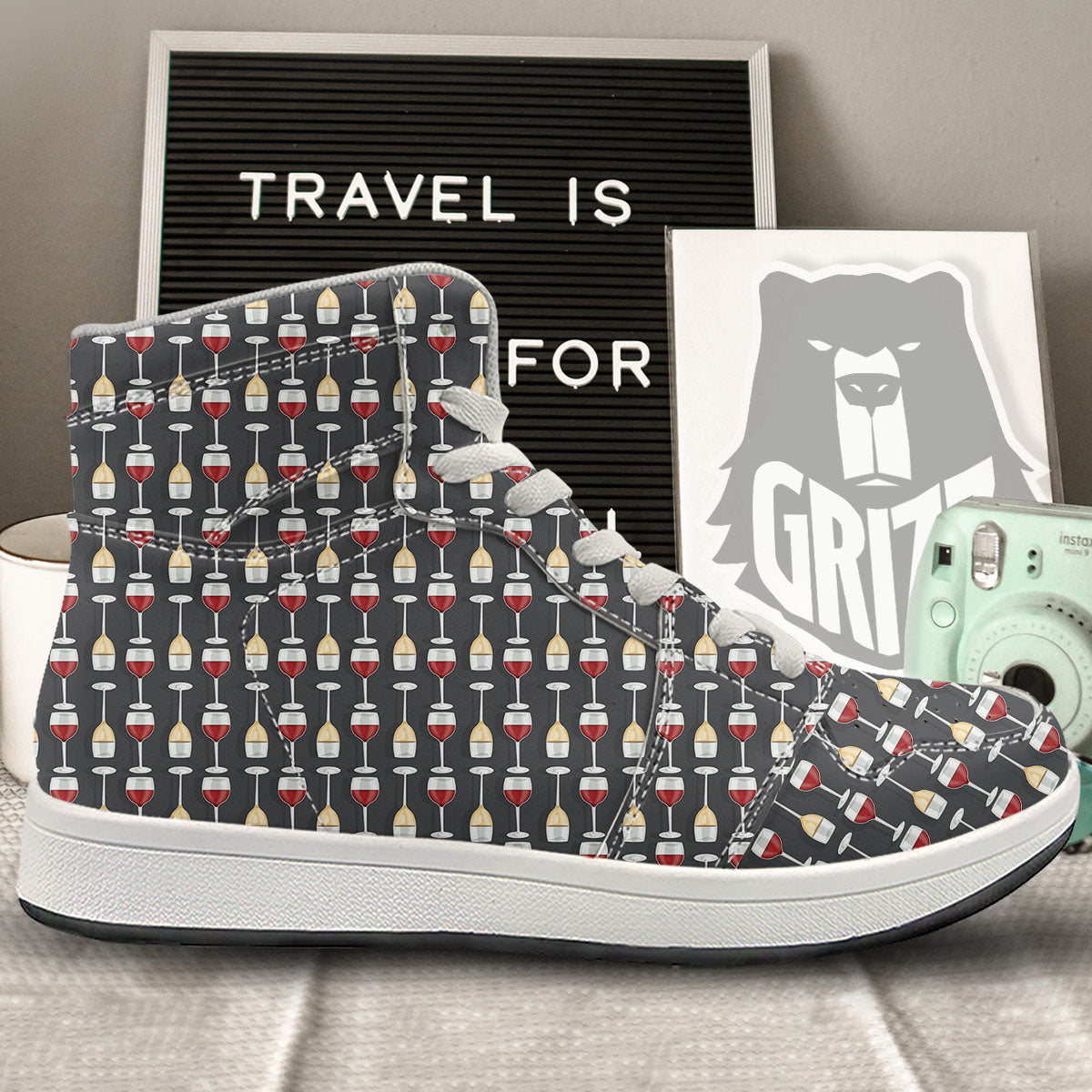 Wine Glasses Print Pattern High Top Sneakers-grizzshop