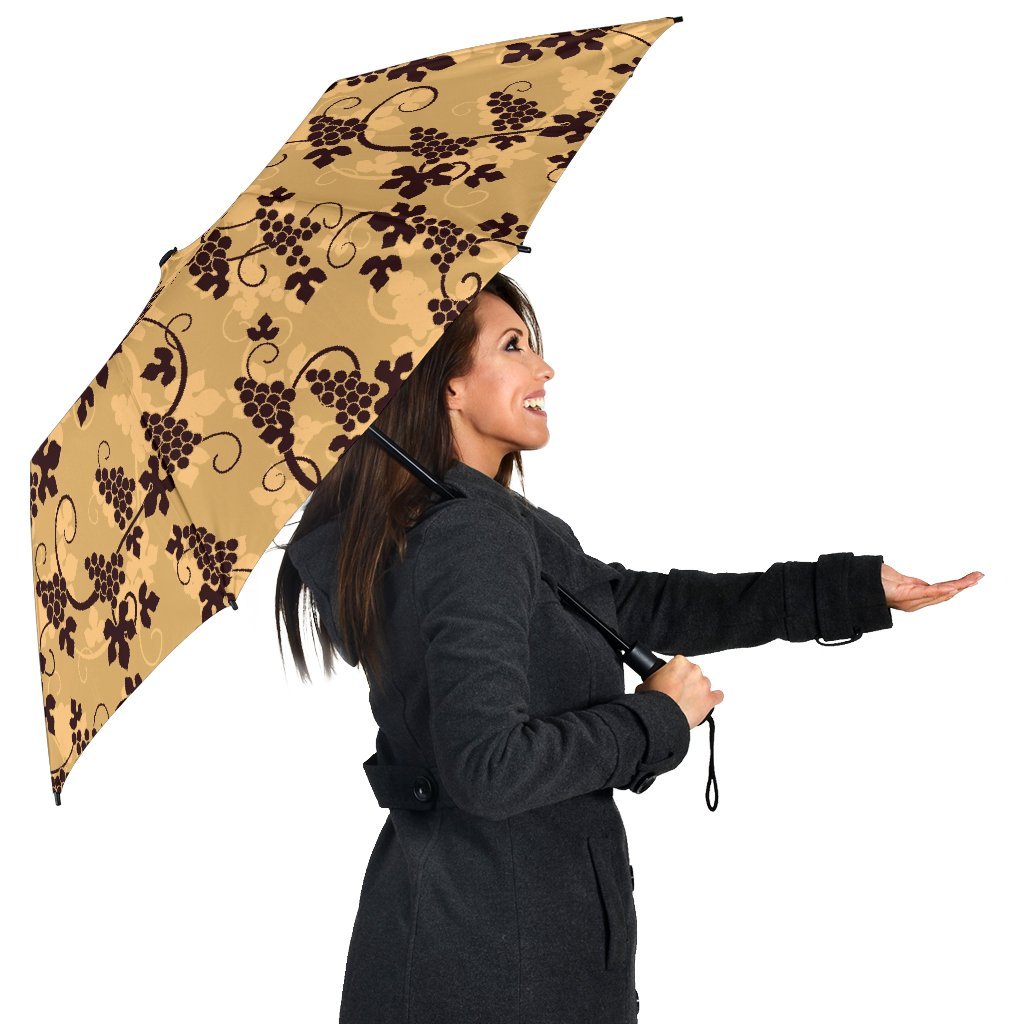 Wine Grape Pattern Print Automatic Foldable Umbrella-grizzshop