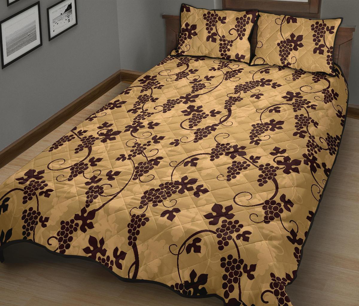 Wine Grape Pattern Print Bed Set Quilt-grizzshop