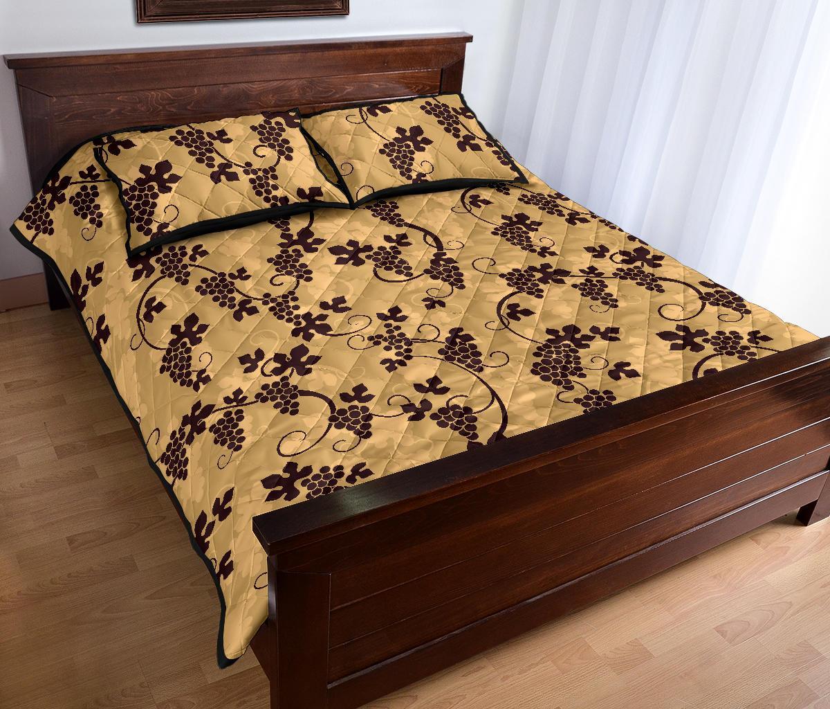 Wine Grape Pattern Print Bed Set Quilt-grizzshop